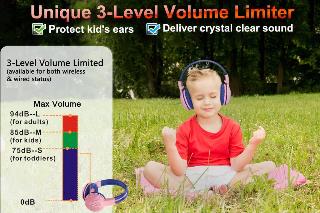 SIMOLIO Kids Wireless Bluetooth Headphones with Mic, Auracast & Volume Limiter, Share Audio, Foldable, Compact Case, Perfect for Travel, School, and Online Learning