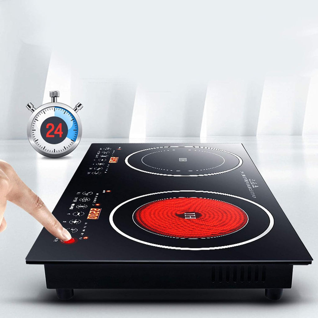 Double Induction Cooktop Cooker, Electric Induction Cooker,Cooktop Burners , Portable Countertop Burner Digital Hot Plate Cooktop 8 Gear Firepower 110V (1200W Induction Cooker+1400W Ceramic Cooker)