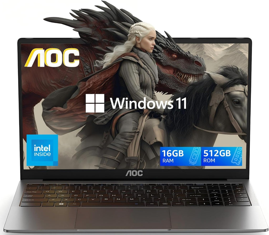 AOC Laptop Computer 16GB RAM 512GB SSD Laptops 15.6 Inch FHD Screen Premium Laptop with Intel N95 Processor(Up to 3.4GHz) Windows 11 Laptop Computer, Light&Thin, Metal Shell, Webcam, Type-C, USB3.2
