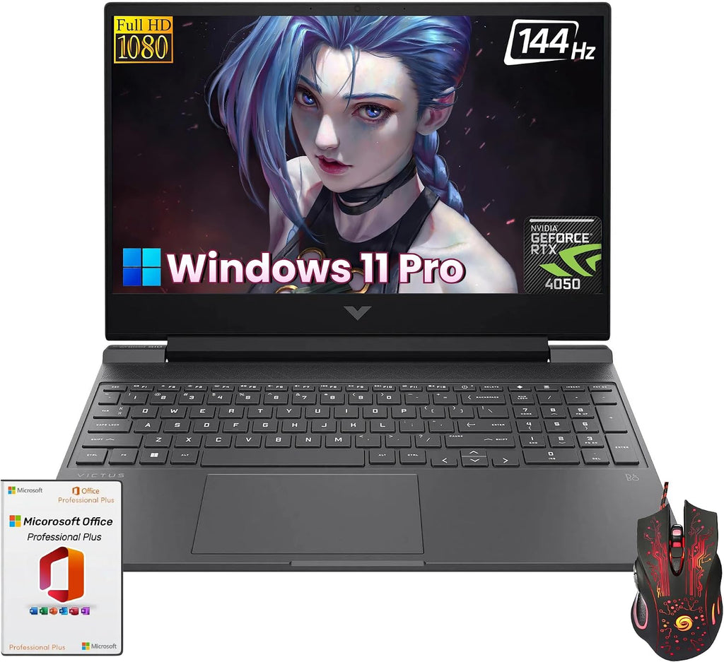 HP Victus 15.6-inch Gaming Laptop - Intel Core i5-13420H(Up to 4.60 GHz), 15.6' FHD 144Hz Display, GeForce RTX 4050, Windows 11 Pro & Microsoft Office Lifetime, 32 GB RAM, 1 TB SSD, Wi-Fi 6