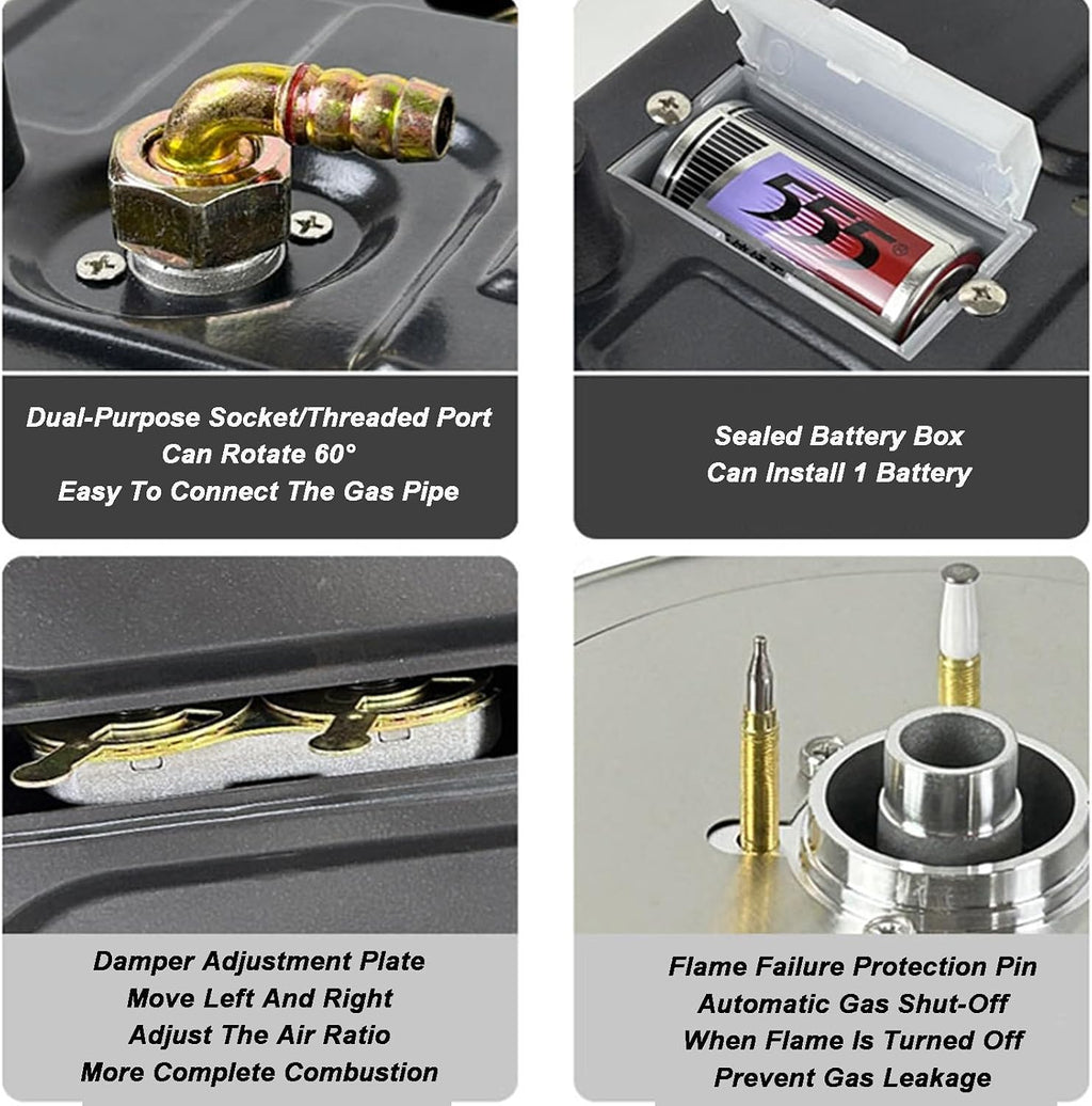 Gas Stove 1 Burner,5.2KW All-Copper Stainless Steel Gas Stove,Tabletop Embedded Gas Stove,with Flameout Protection Child Lock Device(LPG)
