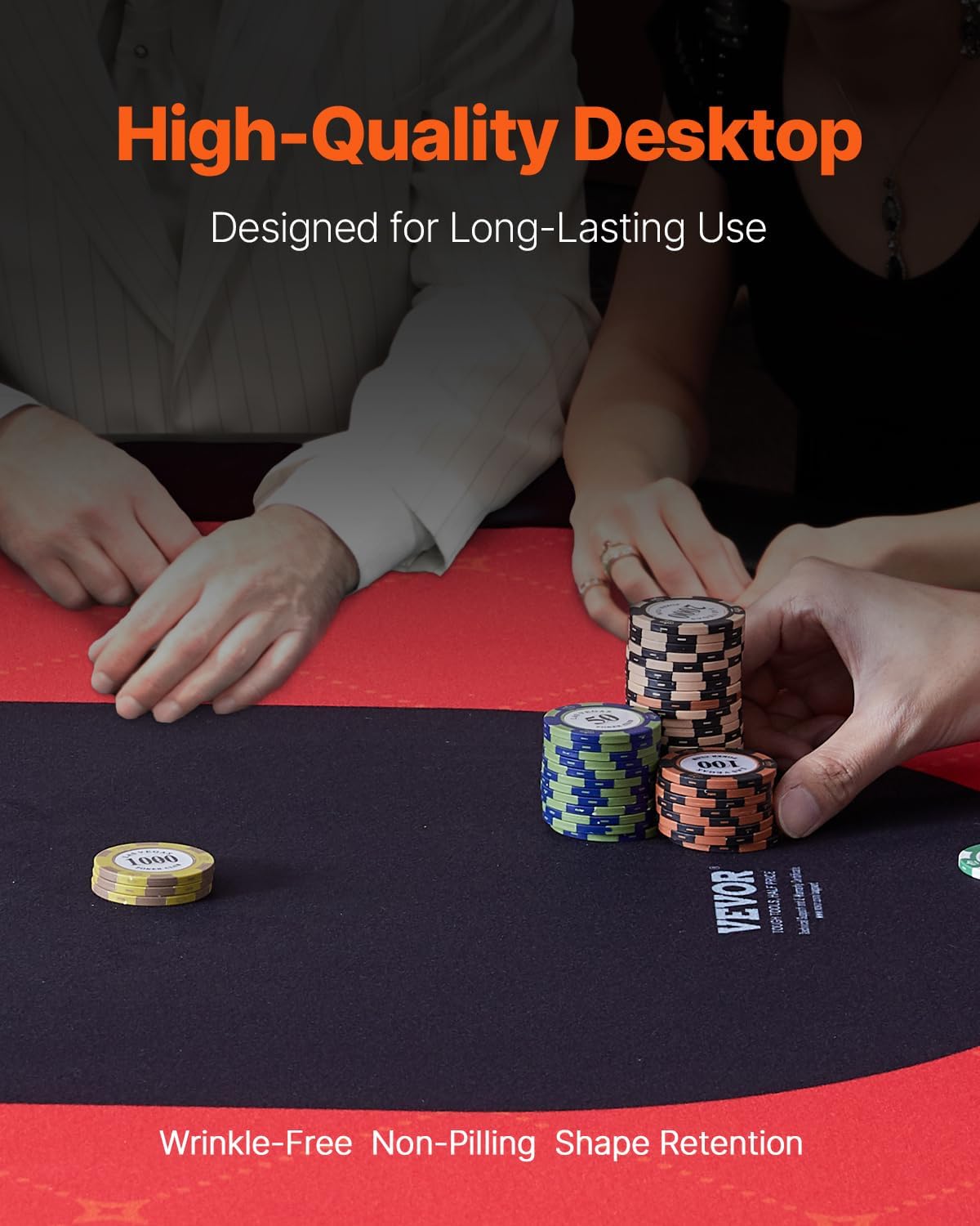 VEVOR 90' Oval Casino Leisure Table: 10 Player, Blackjack Texas Holdem Poker Table with Stainless Steel Cup Holders and Padded Rails, Portable Folding Card Board Game Table