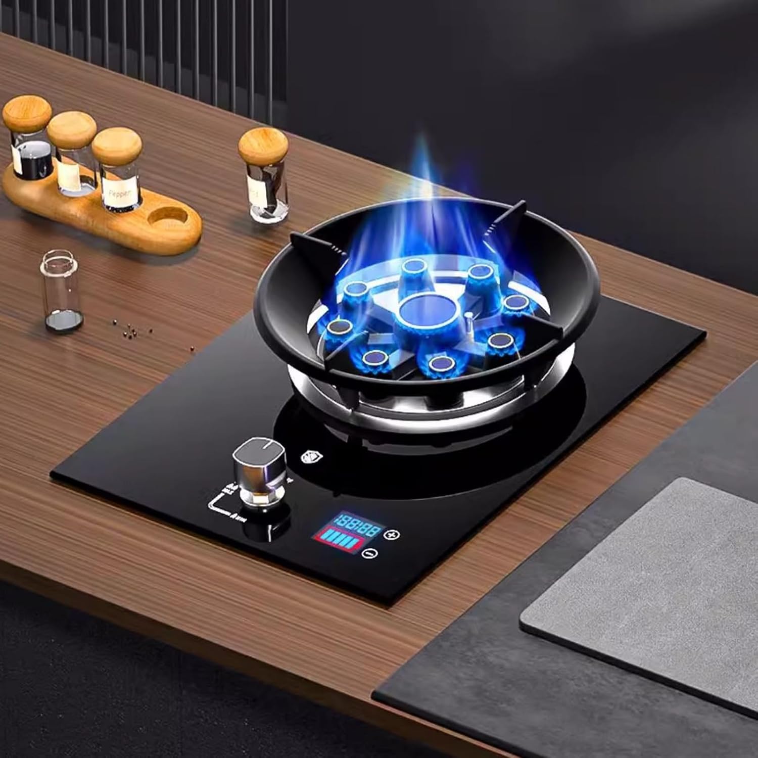 Gas Stove 1 Burner,Portable Gas Stove,Gas/LP Gas Conversion Stove,Tempered Glass Cast Iron Pot Rack,with Flameout Protection,for Home Kitchen(LPG)