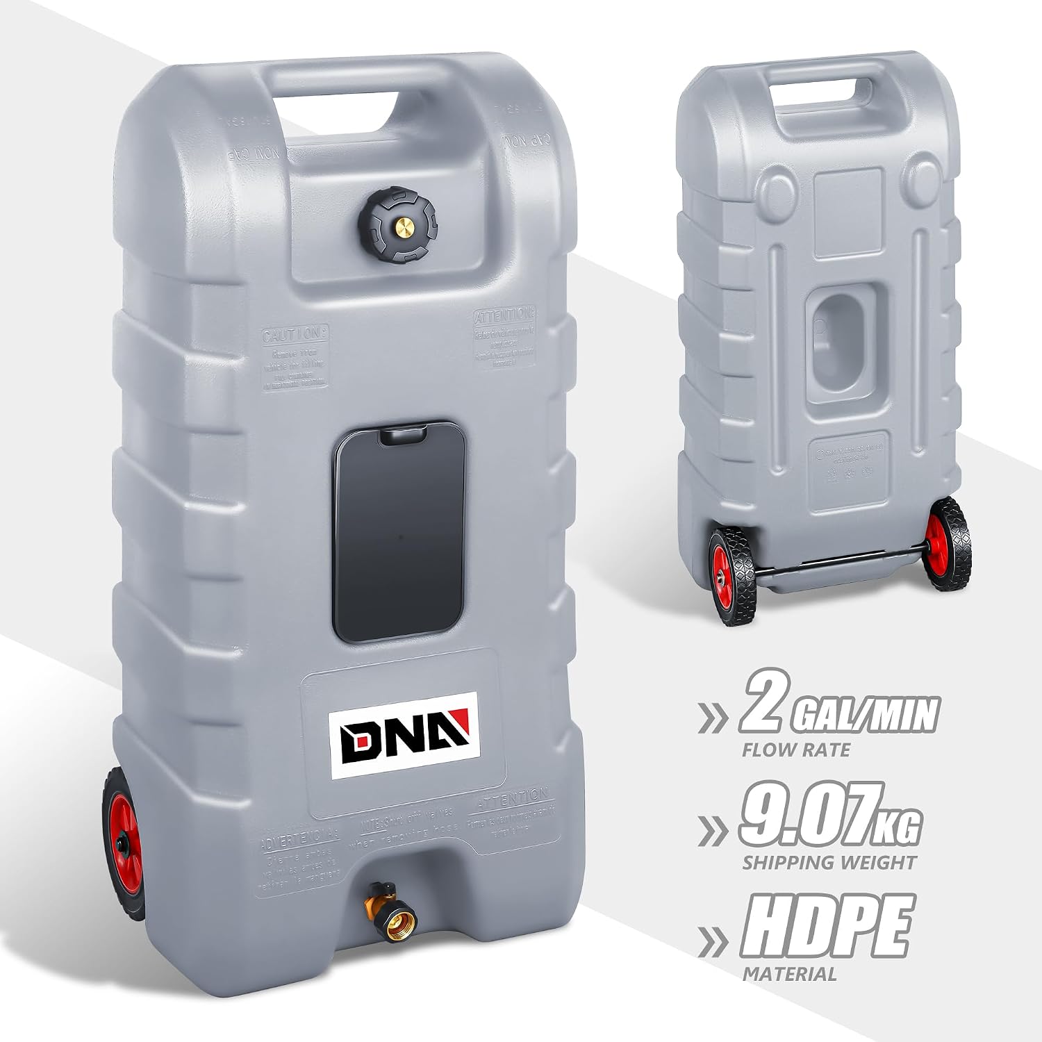 ‎DNA MOTORING 58L Portable Fuel Caddy Tank Container for Gasoline Diesel Light Oil,13 Gallon, 2 Gal/Min,Grey,TOOLS-00302