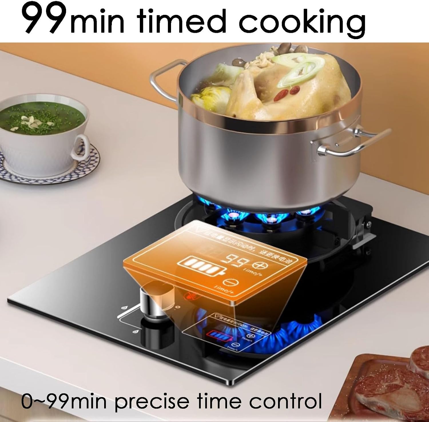 Gas Hob, Gas Cooker Desktop and Embedded 5.2kw NG/5kw LPG Gas Stove, Gas Cooktop with Flame Failure Protection, Single Burner for Home Camping Outdoor(NG)