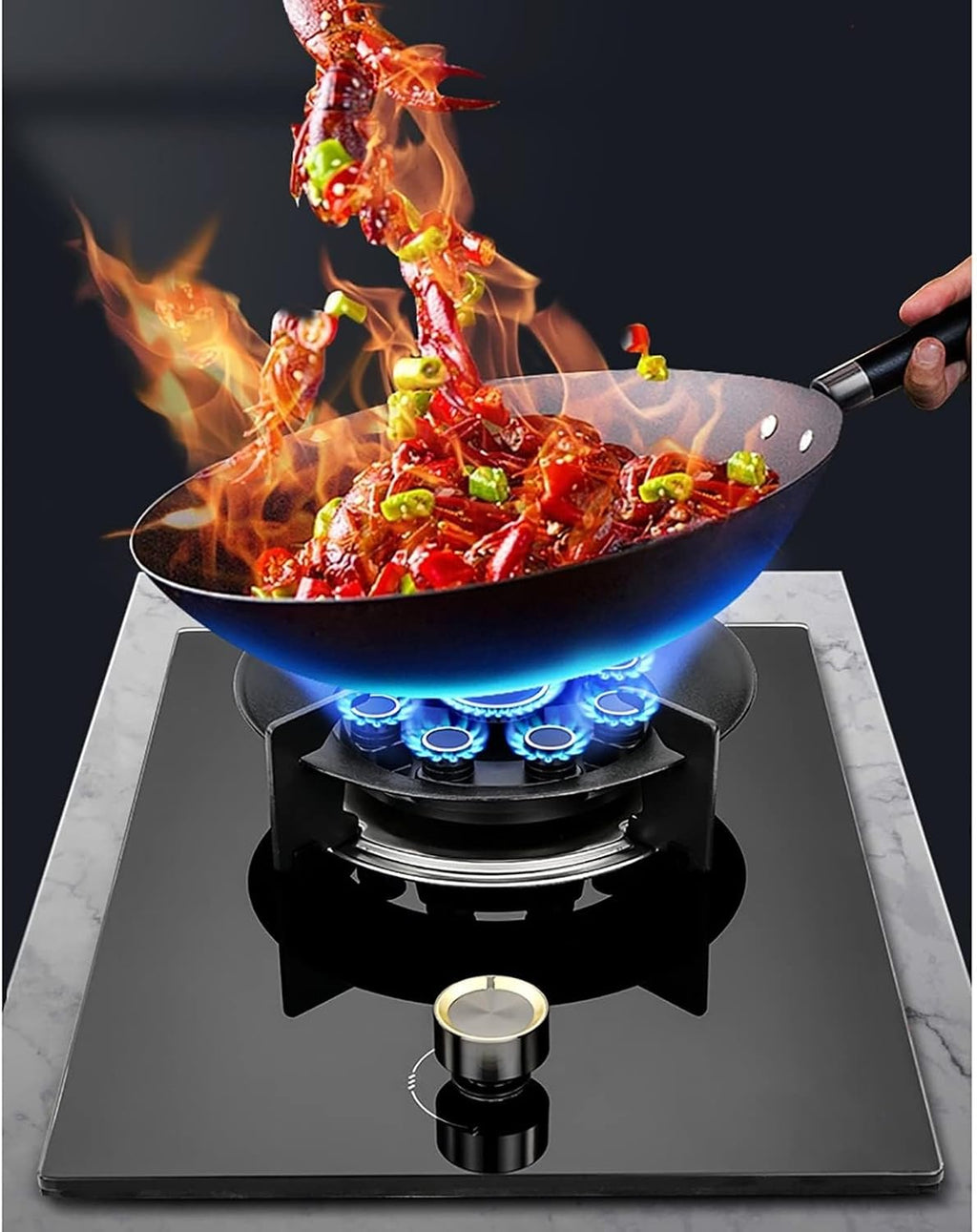 Built-in 33cm Single Burner Gas Stove, 5.2KW 9-Chamber Fire Ring Wok Burner with Flameout Protection, Anti-Gas Leakage Flame Protection, LPG/Natural Gas Kit (Size : LPG)