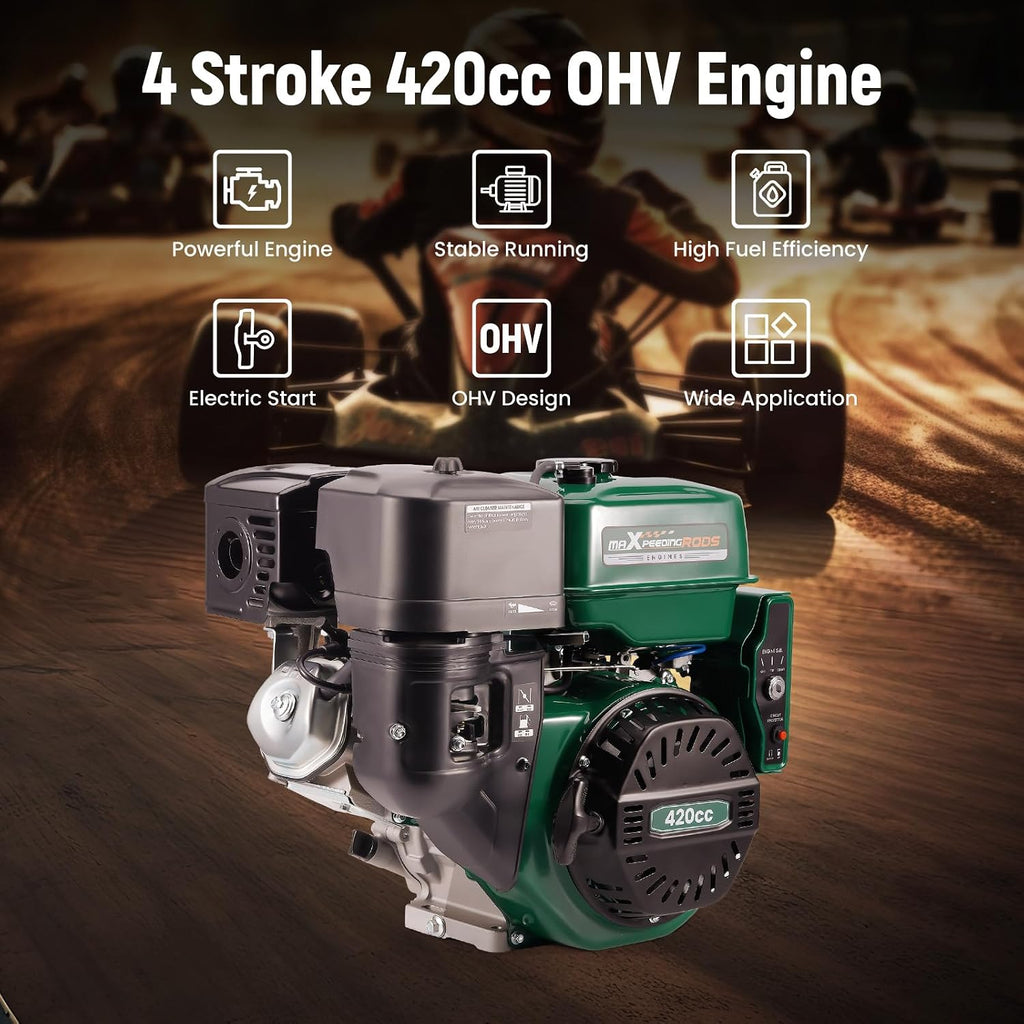 maXpeedingrods 15HP 420cc Gas Engine, Electric Start 4 Stroke OHV Horizontal Gasoline Engine, Shaft 1' (25.4mm) Diameter, Shaft 1/4' Keyway, for Go-Karts Log Splitters Compressors Lawn Mowers
