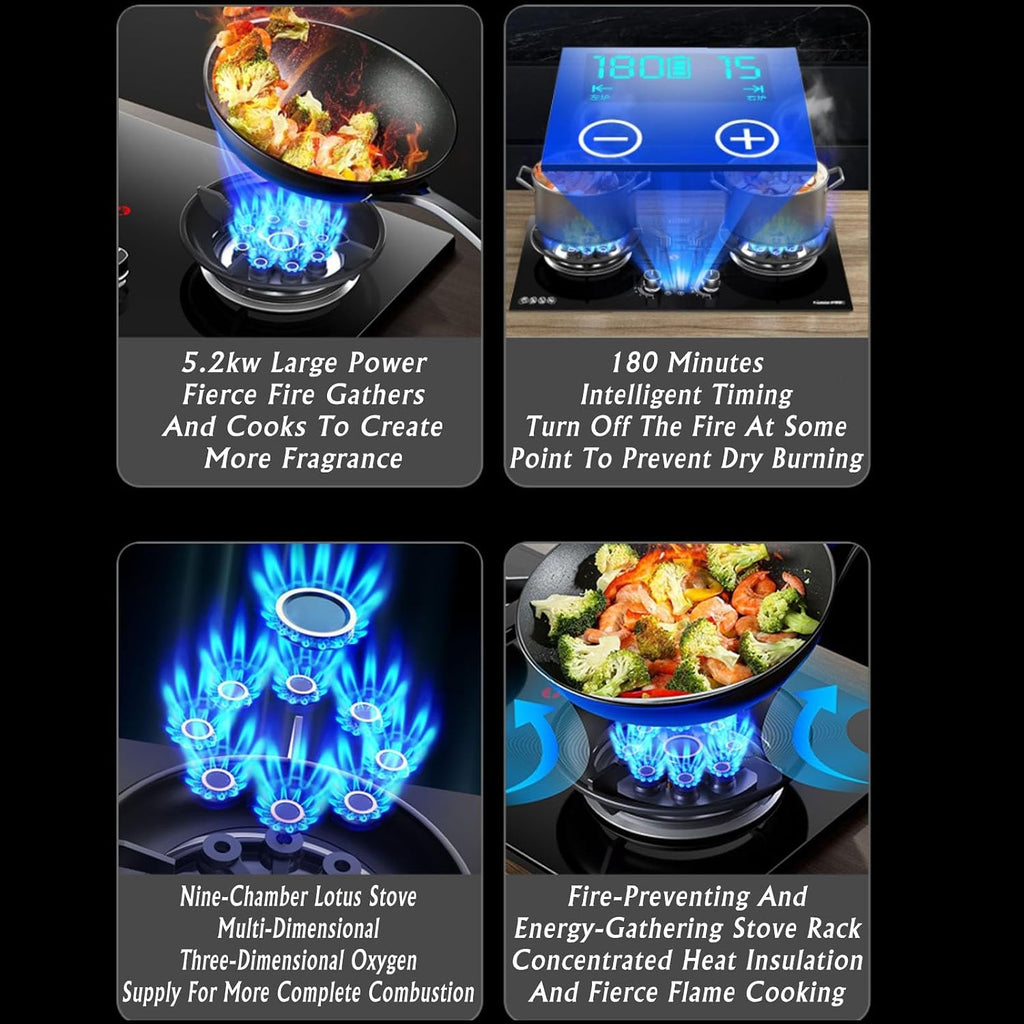 Propane Stove,tempered Glass Gas Cooktop,2 Burners Portable Propane Stove,Maximum 17742.4BTU for Food Trucks and Family Restaurants (Color : LPG, Size : Style 1)