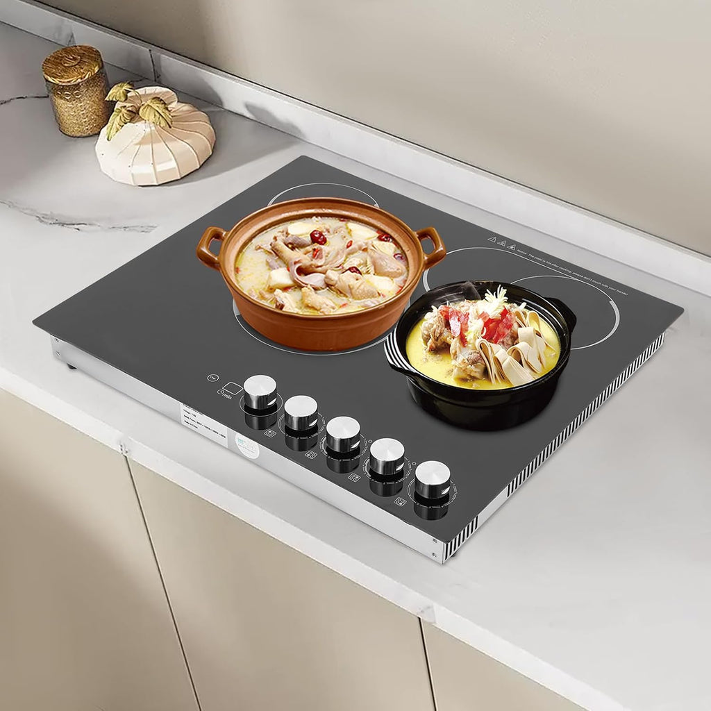 Electric Ceramic Cooktop 4 Burners, 110V Electric Stove Top Firepower Gears Adjustable with LED Display&Child Safety Lock, for Kitchen Hotel Restaurant (4-Burners, C43-MS)