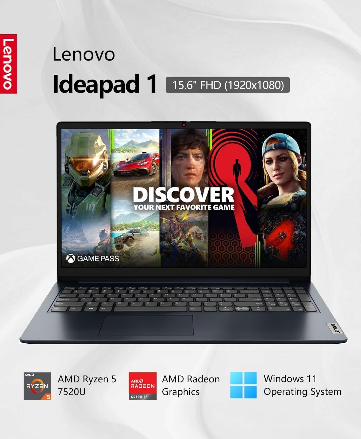 LENOVO Ideapad 1 Laptop, 15.6' FHD (1920x1080) Touch Display, with Free Lifetime Office 2021,Ryzen 5 7520U,8GB RAM,2TB SSD AMD Radeon Graphics, Type C, Windows 11 Pro, Abyss Blue