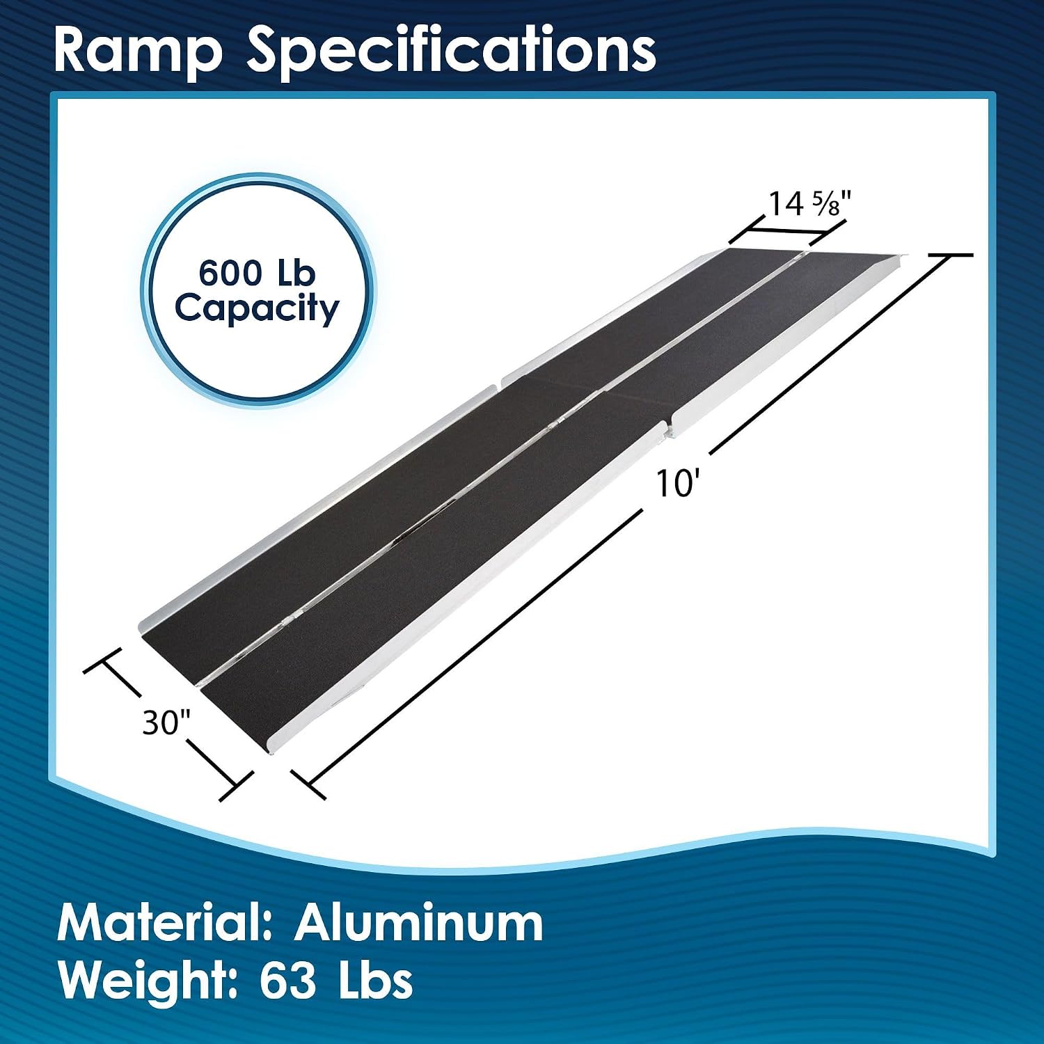 10' Portable Wheelchair Ramp for Home Steps & Entry, 600 lb Capacity, Folding, Non-Slip, for Scooter, Walker, Rollator, Silver Spring