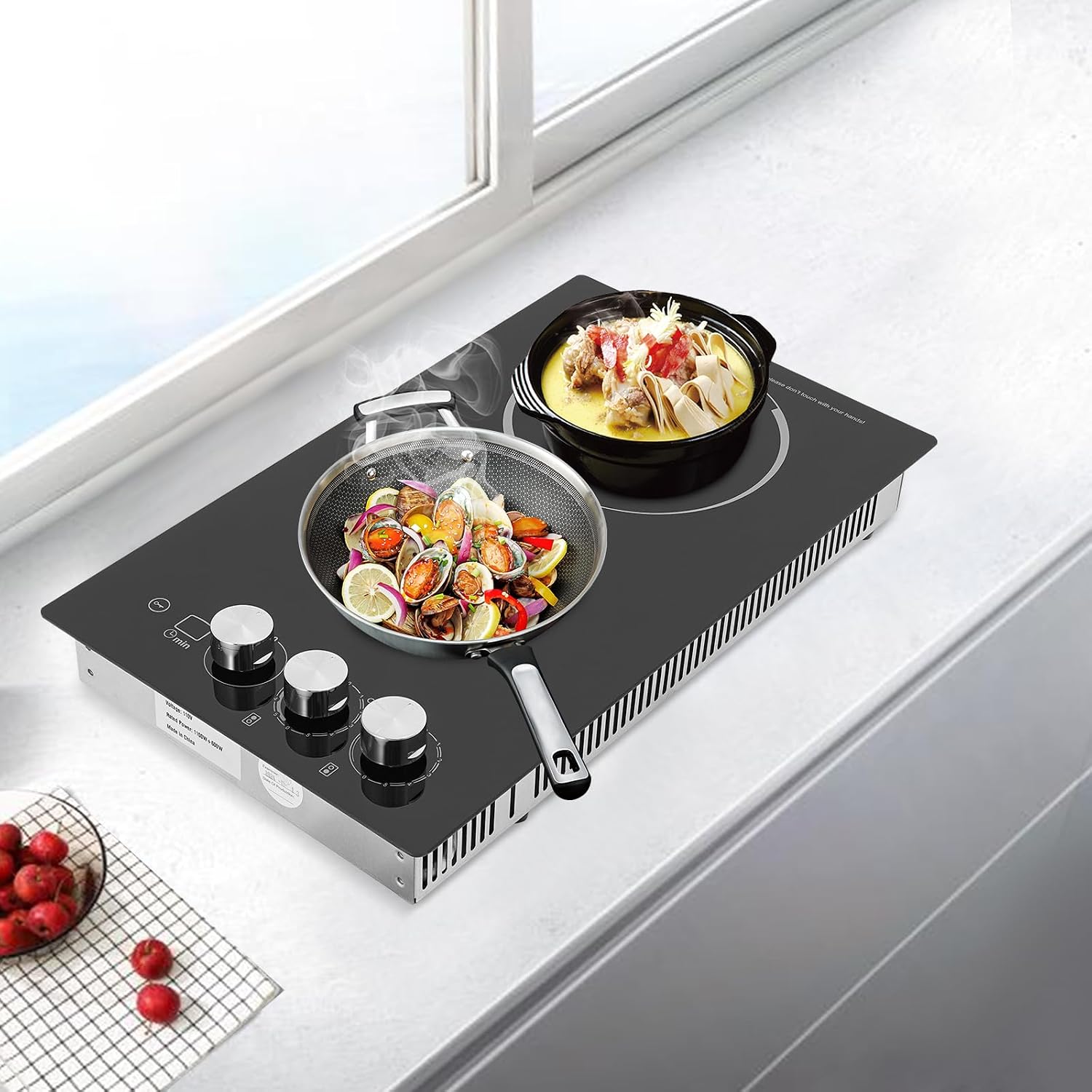 Electric Cooktop,Electric Stovetop,2 Burners Electric Cooktop,20.08 * 11.81in Electric Smoothtop Style Cooktop with 2 Elements,Induction Cooktop Stovetop with Booster and Timer (2 Burners)