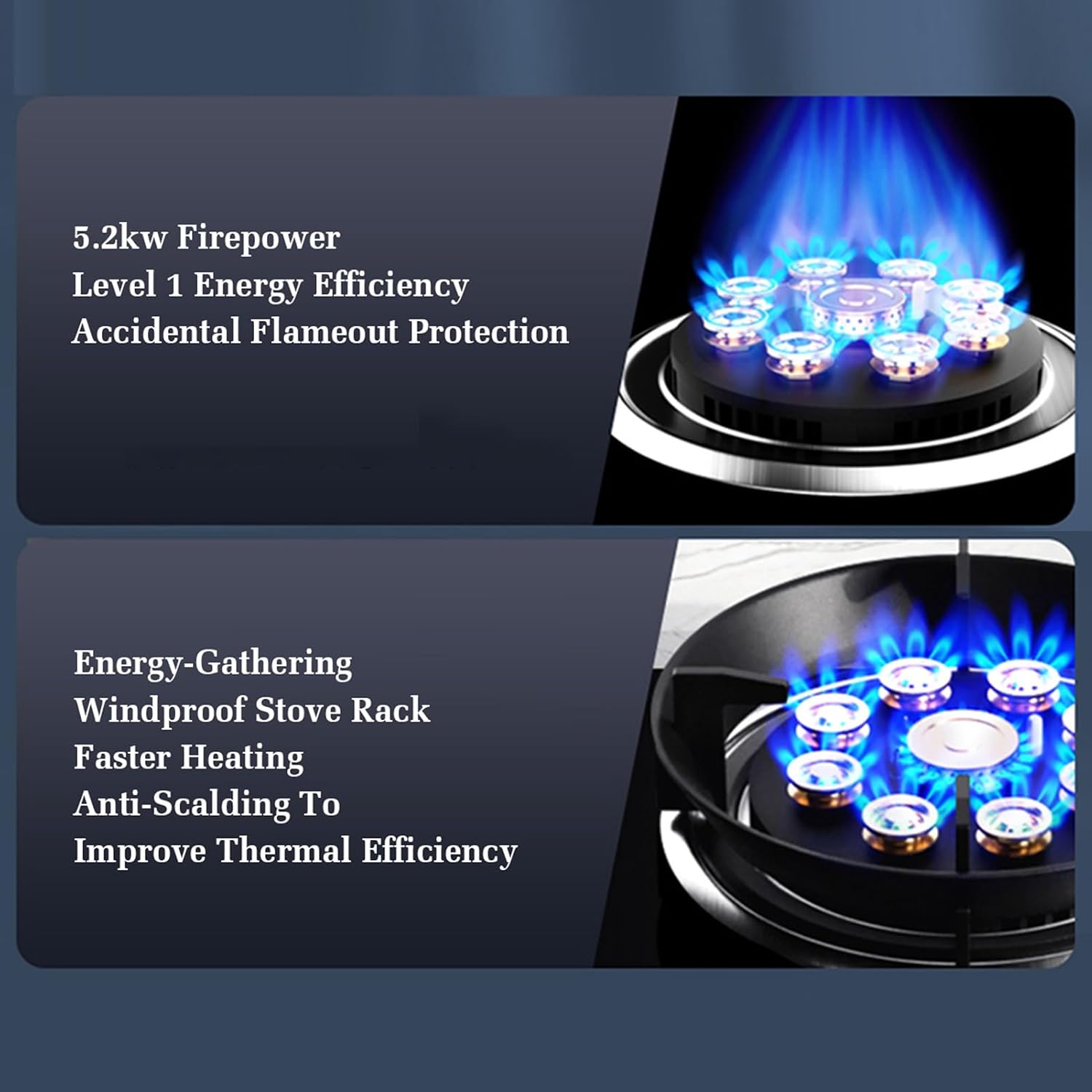 Gas Stove with 1 Burner,5.2KW Kitchen Counter Top Stove,Gas/LP Gas Conversion Stove,Tempered Glass Cast Iron Pot Rack,with Flameout Protection,for Home Kitchen(LPG)