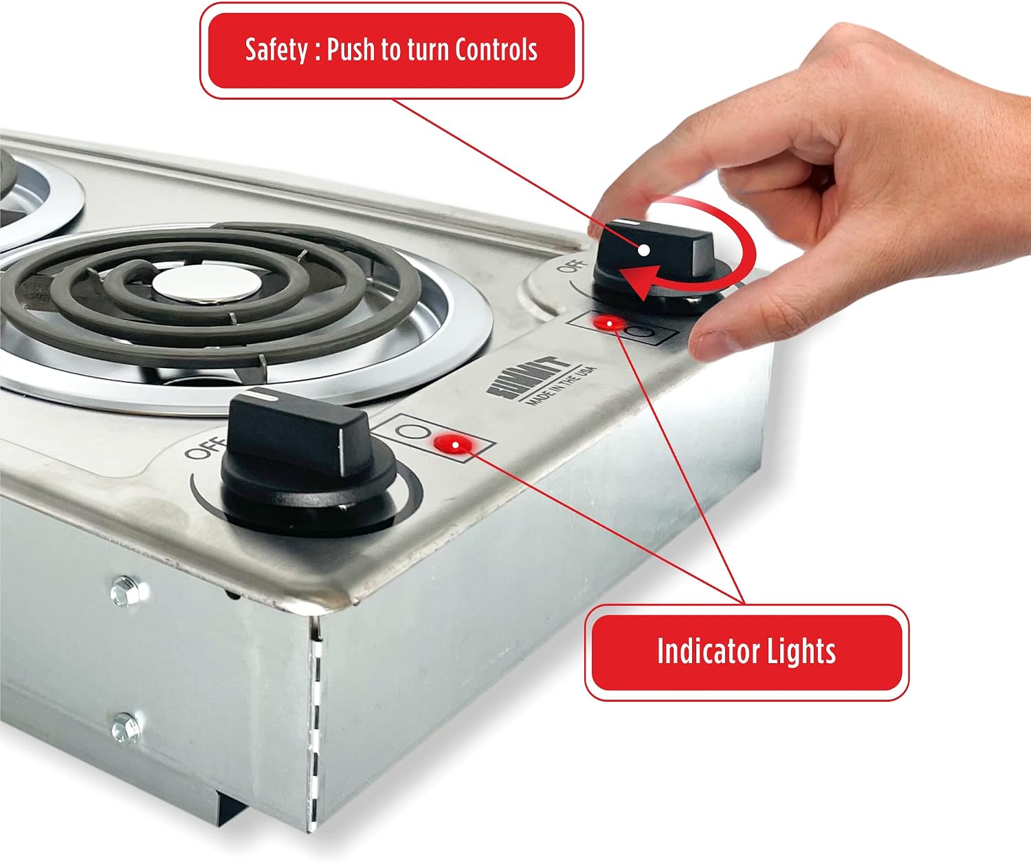 Summit 12' 2 Burner Electric Cooktop 115 Volt Coil Electric Cooktop, ADA compliant, Stainless Steel- CCE213SS