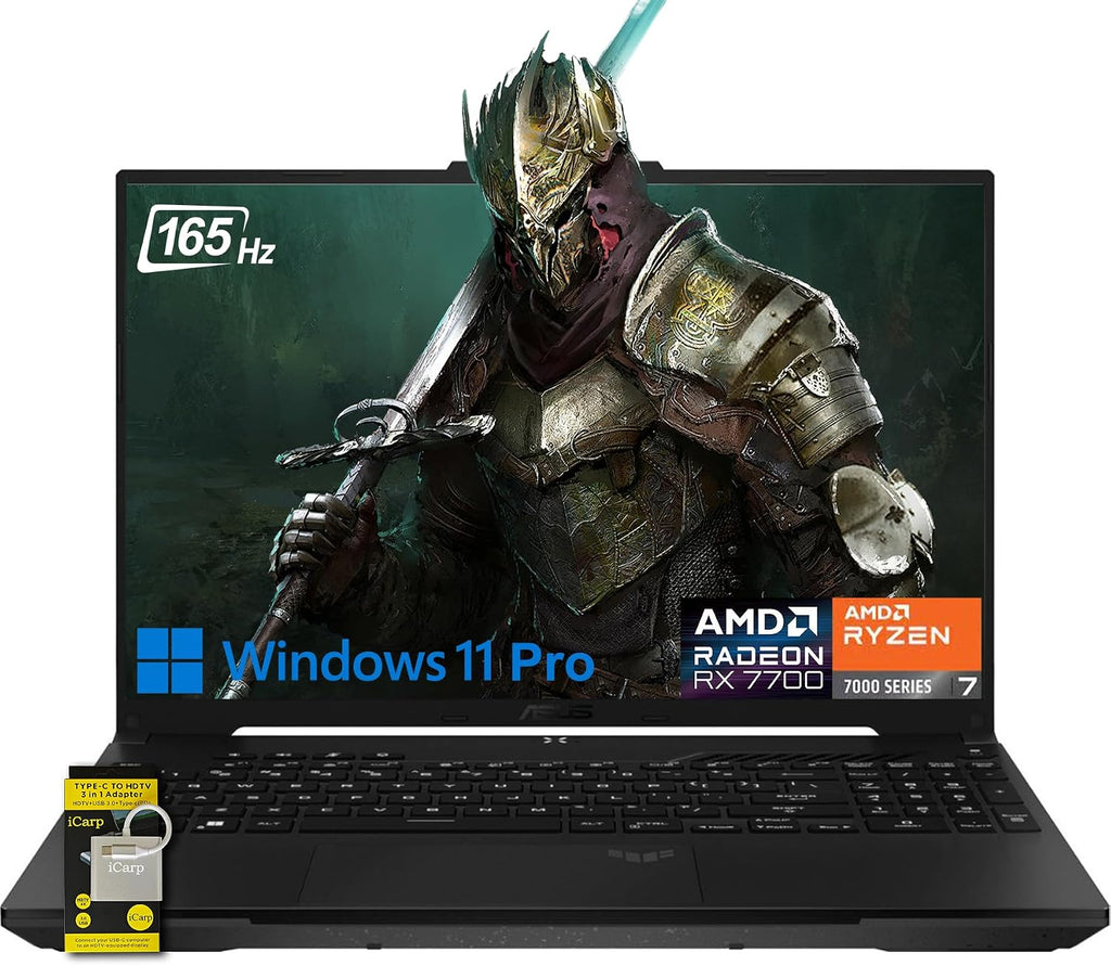 ASUS TUF Gaming A16 Laptop 16' WUXGA 165Hz 7ms 100% sRGB AMD Octa-core Ryzen 7 7735HS 64GB RAM 1TB SSD AMD Radeon RX 7700S 8GB (>RTX4060) Backlit Type-C USB4 Fast Charging Win11Pro ICP Accessory