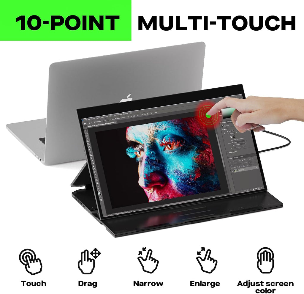Duex Float Mobile Pixels 15.6' Laptop Screen Extender, 1080P FHD IPS Stacked Portable Monitor, USB C/HDMI Travel Extended Computer Display with Built-in Kickstand,Plug and Play