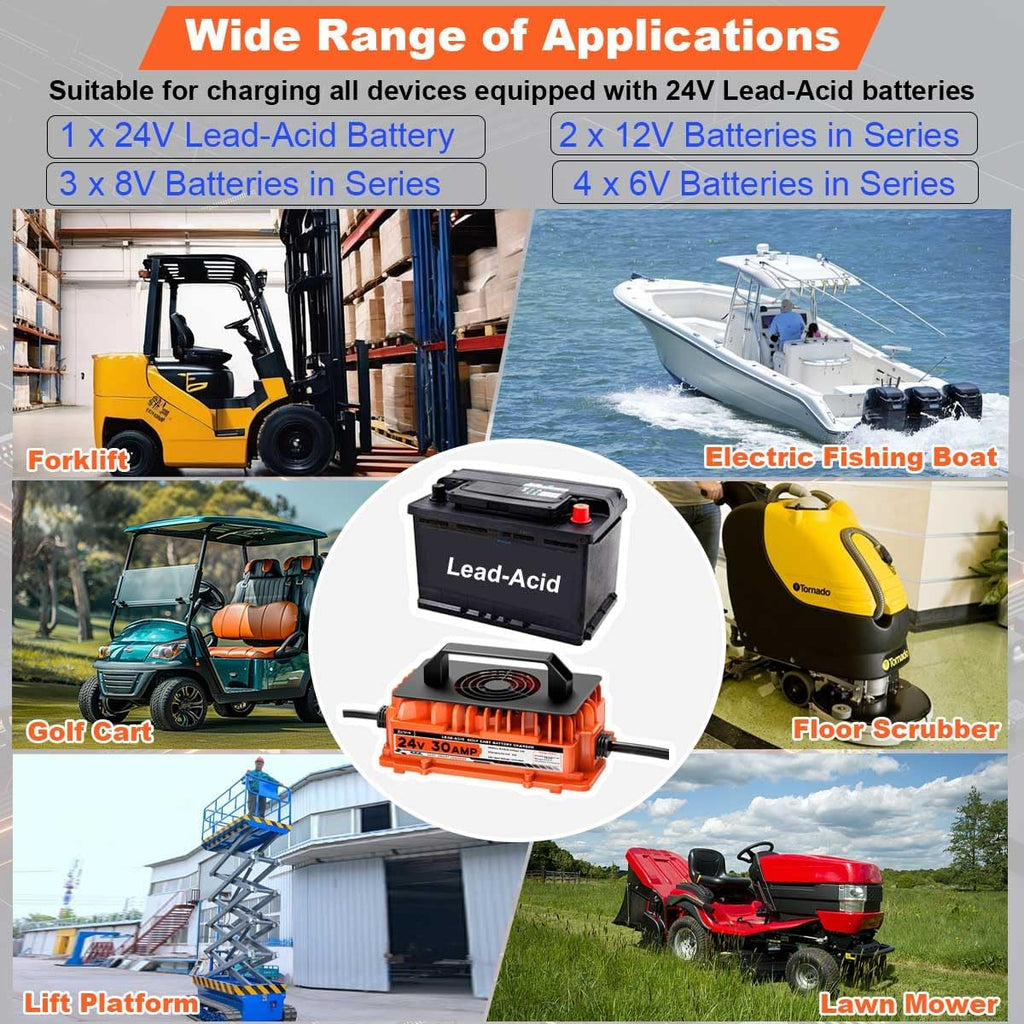 30A 24V Battery Charger 24 Volt Forklift Fast Charger with Anderson Plug Lead-Acid Battery Chargers for Sicorssors Lift, Pallet Jack, Lawn Mower, Floor Scrubberb