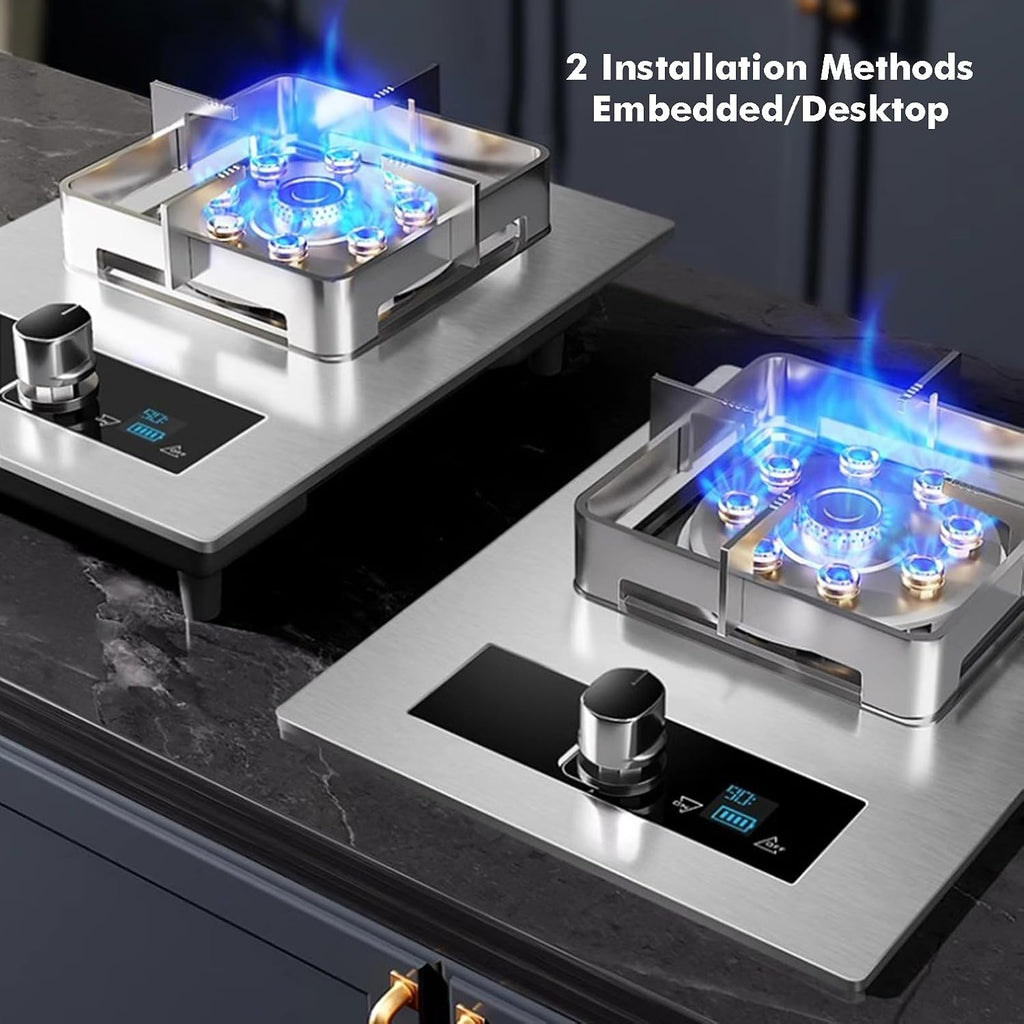 Single Burner Gas Stove,5.2kW Nine-Cavity High Fire,Tempered Glass,with Timer and Flameout Safety for Home Kitchen(LPG)