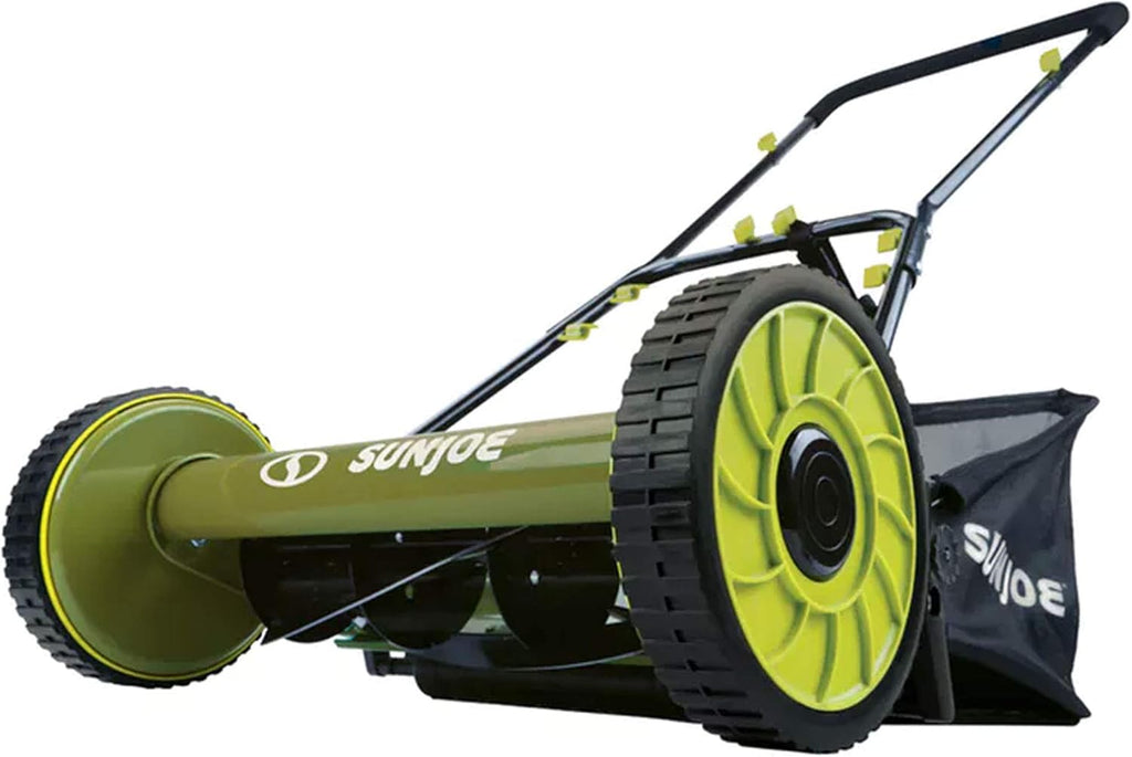 Sun Joe Manual Push Reel Lawn Mower with 6.6-Gal Grass Catcher, 16-Inch Cutting Width - Heavy-Duty Yard Trimmer Machine for Gardening Care and Maintenance, MJ500M