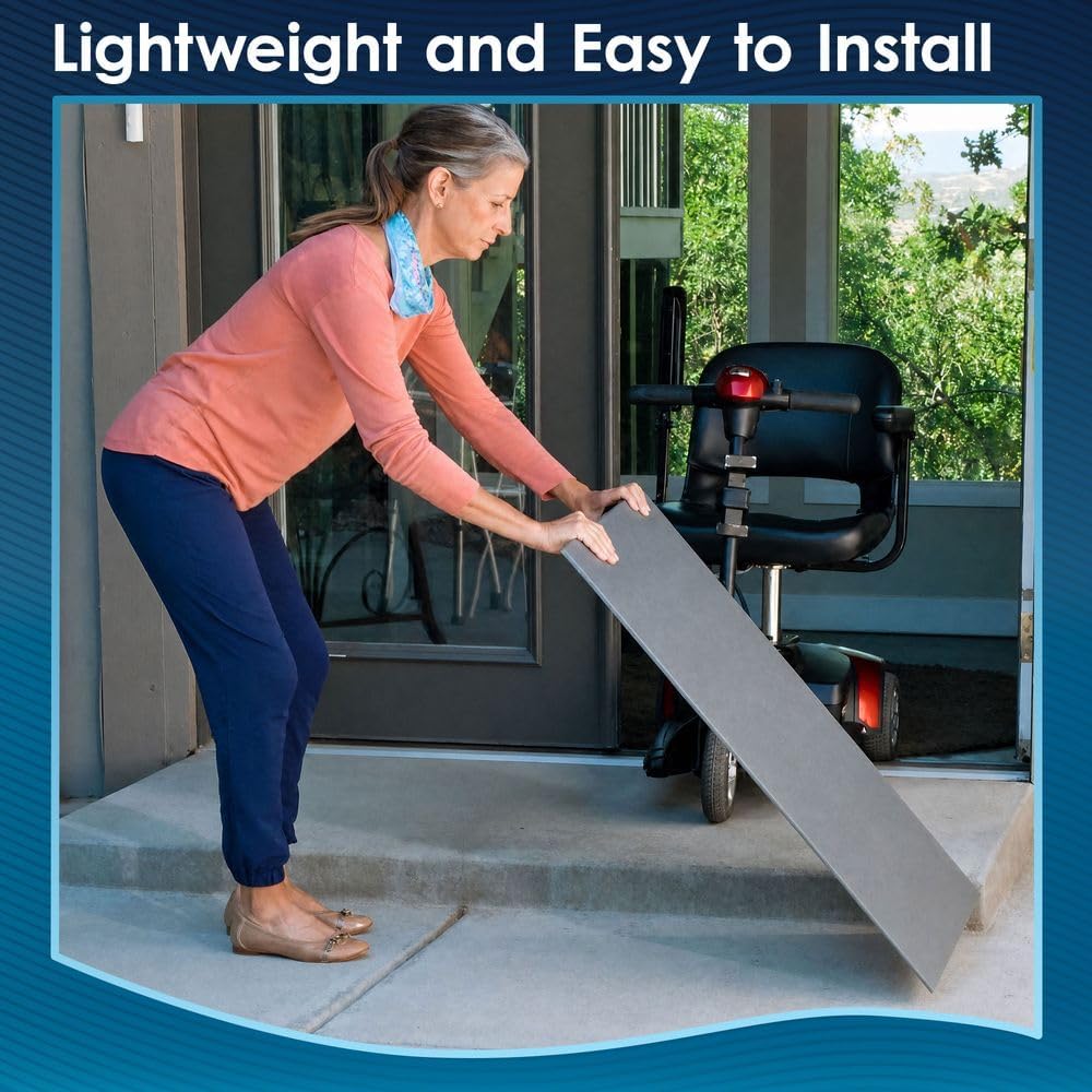 3' Doorway Threshold Wheelchair Ramp, 800 lb Cap, Solid Foam, Silver Spring