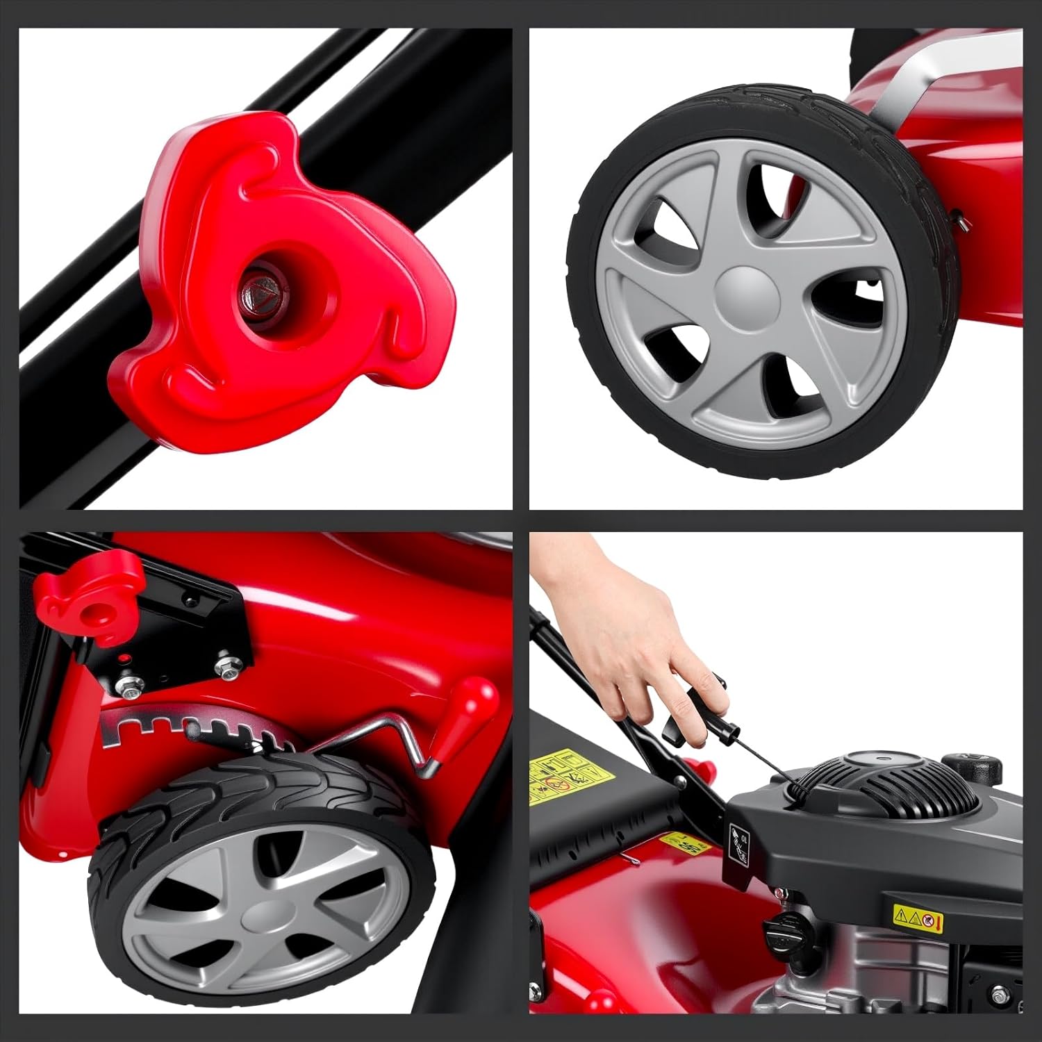 18' Gas Push Lawn Mower with 131cc Engine, 3 in 1 Mulching and Side Discharge, Rear-Wheel Drive, Self-Propelled Cordless Lawn Mower for Garden Yard Red