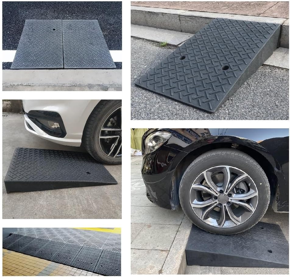 Threshold Ramp Sidewalk Curb Ramps Rubber Kerb Ramp Stairs Slope Ramp Doggy Door Ramp for Car Motorcycle Wheelchairs Scooter Bike Truck Forklifts(19.7x31.5x9.4in)
