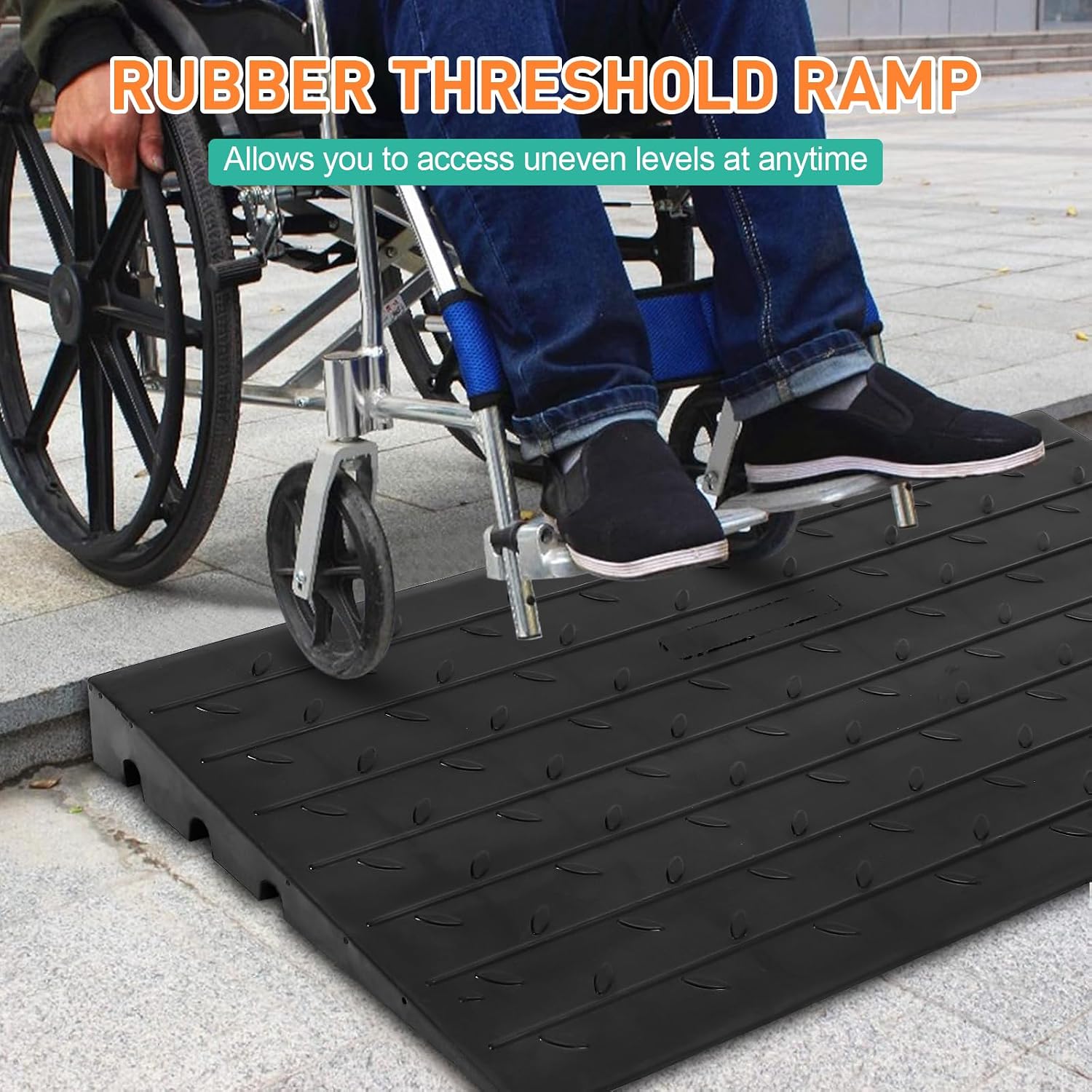 4 Inch Raised Rubber Threshold Ramp Cuttable Door Ramp, Portable Non-Slip Wheelchair Ramp, Heavy Duty Curb Ramp, 2500 Lb Load Capacity for Wheelchairs, Warehouses, Residential, Docks