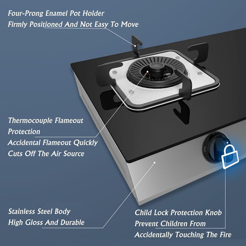 Propane Stove,2 Burners Portable Propane Stove,17060BTU High Power Tempered Glass Gas Cooktop for Kitchen Outdoor RV and Apartments(black) (Color : NG)