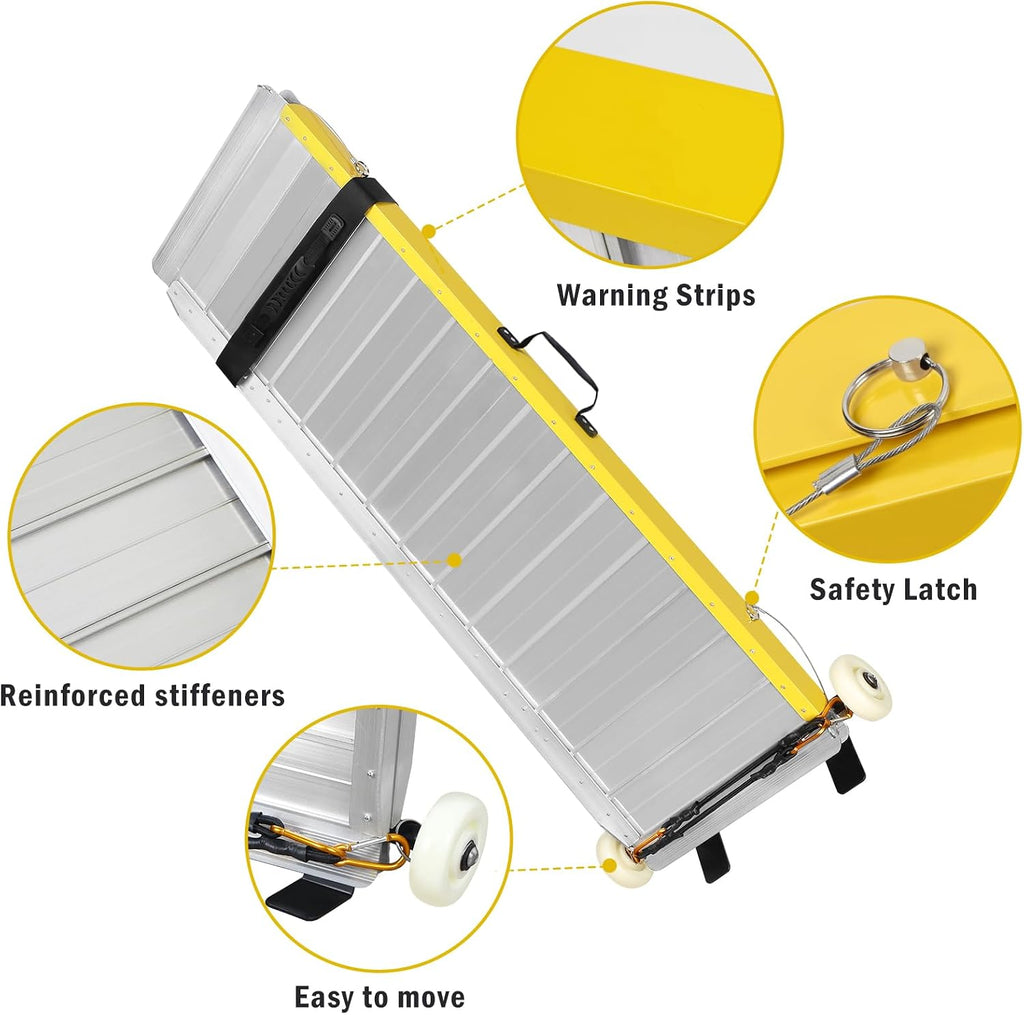 Portable Wheelchair Ramp 4FT, Rolling Base with Wheels for Effortless Transport, Foldable Handicap Ramps with Non-Slip Surface, 800 LBS Capacity, Wheelchair Ramps for Steps, Stairs, Doorways, Curbs
