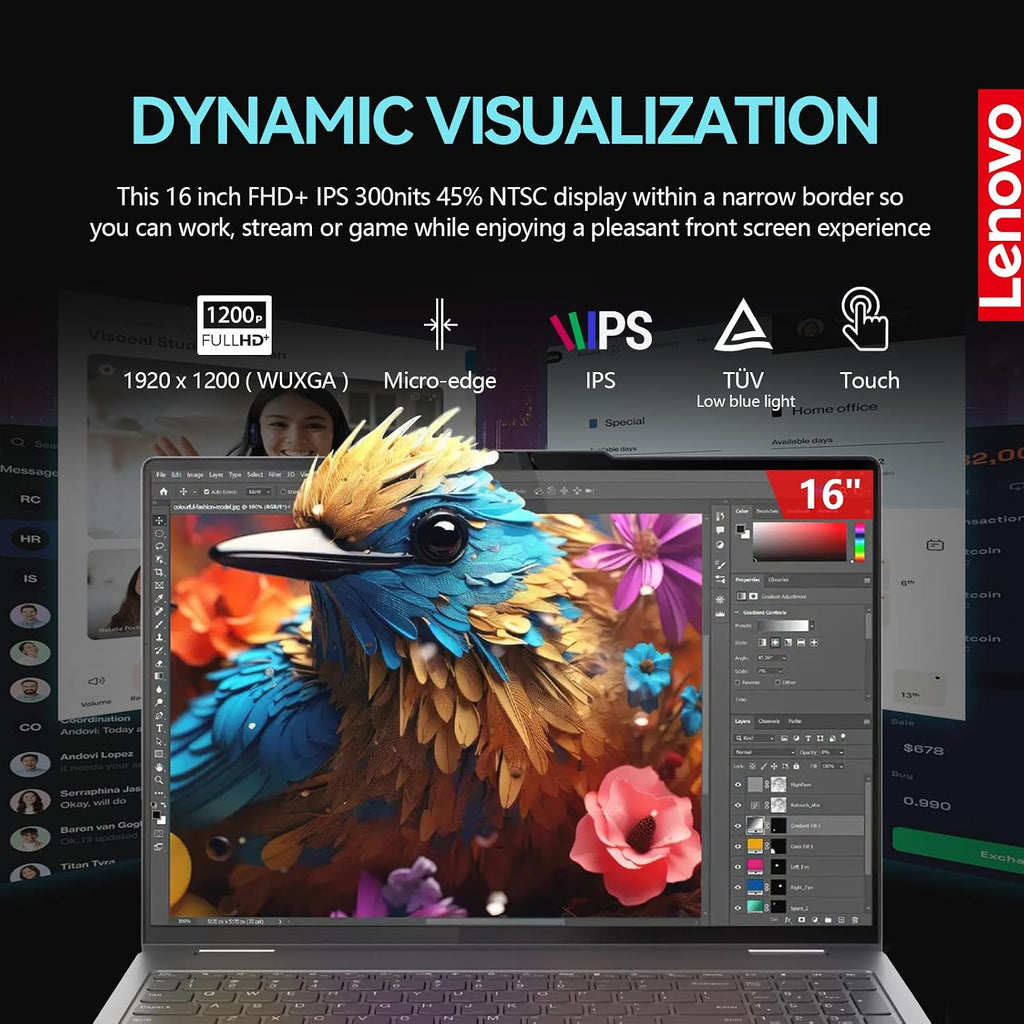 Lenovo Yoga 7i 2 in 1 Laptop Touchscreen, 16' FHD+ 360 Foldable Touch Screen Convertible, Intel Core Ultra 7, Windows 11 Pro Laptop PC, 16GB DDR5 RAM 1TB SSD, Backlit 10-Key, Fingerprint