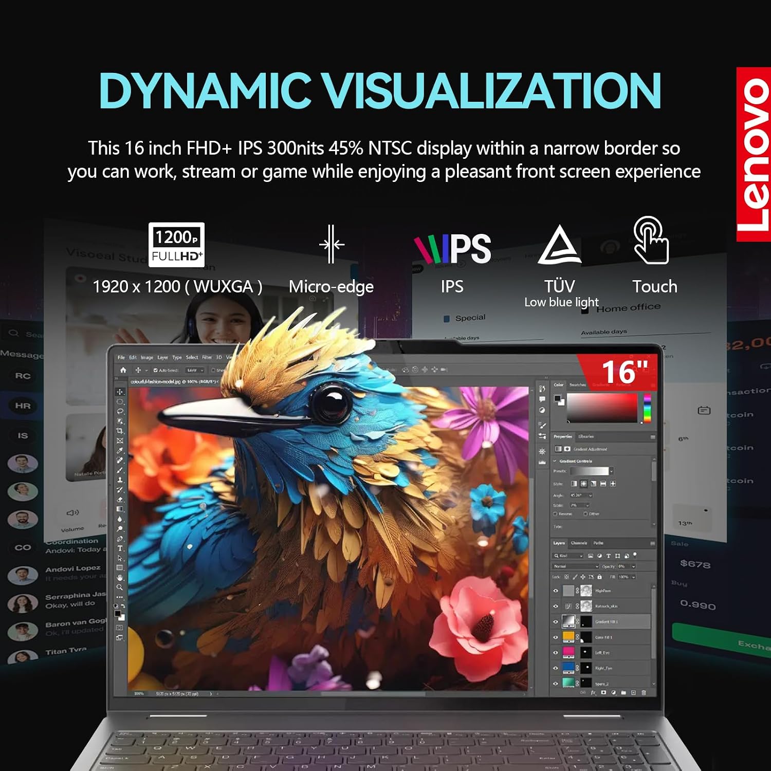 Lenovo Yoga 7i 2 in 1 Laptop Touchscreen, 16' FHD+ 360 Foldable Touch Screen Convertible, Intel Core Ultra 7, Windows 11 Pro Laptop PC, 16GB DDR5 RAM 1TB SSD, Backlit 10-Key, Fingerprint