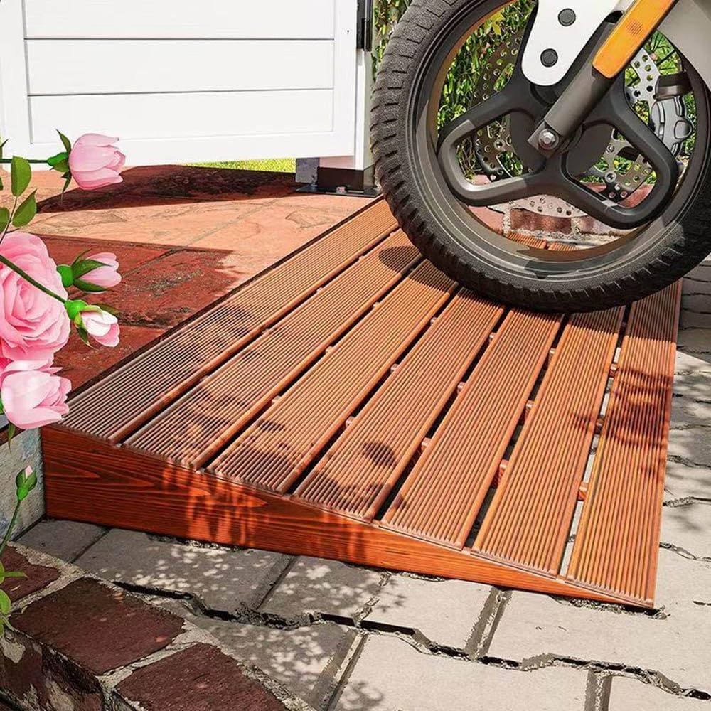 Portable Threshold Ramp Non-Slip Wood Threshold Ramp For Wheelchair，4' Lift Height Door Ramp For Home/Front Door/Yard/Patio/Entry Steps(Brushed brown,50x50x10cm)