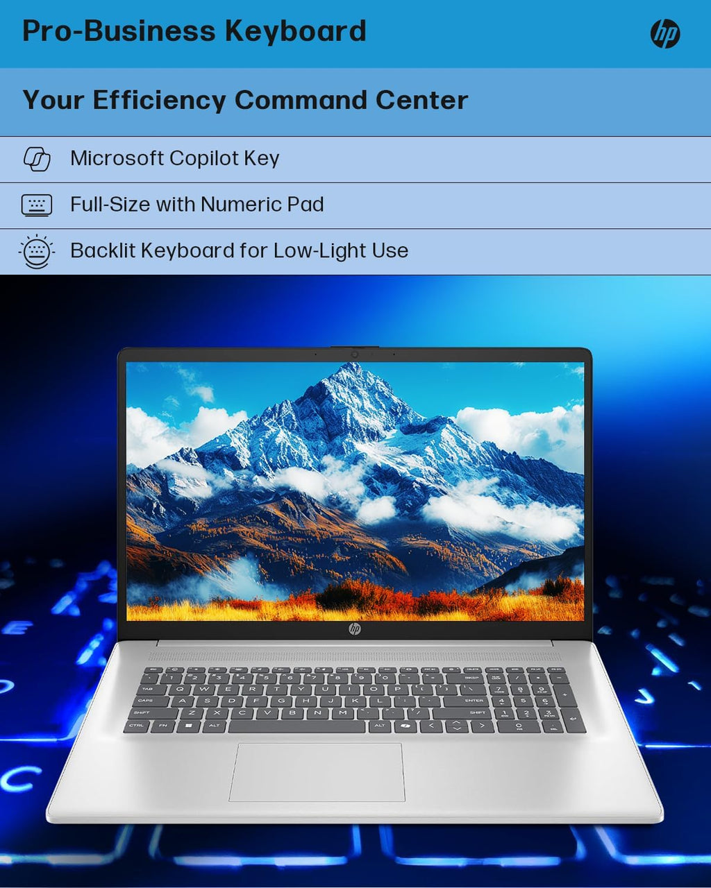 HP Business Touchscreen Laptop 17 inch, Intel Ultra 7 255U, Intel AI Boost (12 NPU TOPS), 32 GB DDR5, 1 TB SSD, 17.3' HD+ Touchscreen, Backlit Keyboard, Wi-Fi 6, Copilot, Windows 11 Pro, w/Accessories