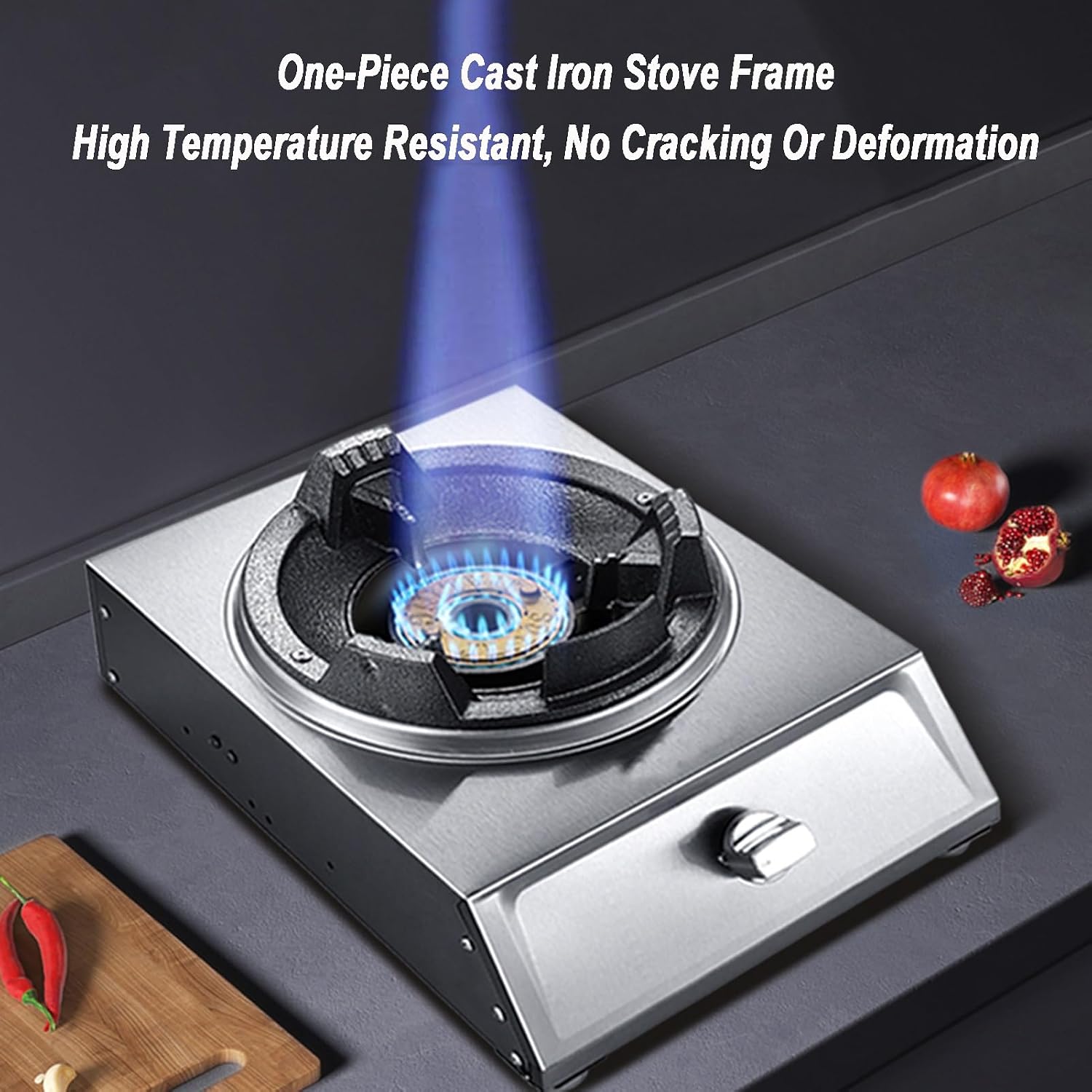Gas Stove 1 Burner,40KW Stainless Steel Fierce Fire Stove Single Stove,Household Desktop Liquefied Gas Stove,Multi-Speed Adjustable,for Home Kitchen(Style 2)