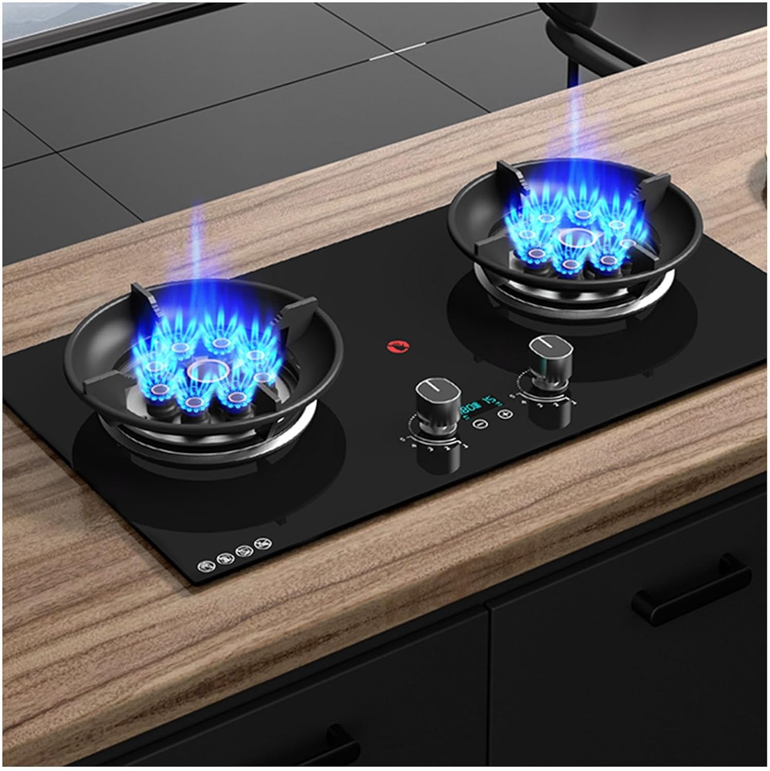 Propane Stove,tempered Glass Gas Cooktop,2 Burners Portable Propane Stove,Maximum 17742.4BTU for Food Trucks and Family Restaurants (Color : LPG, Size : Style 2)
