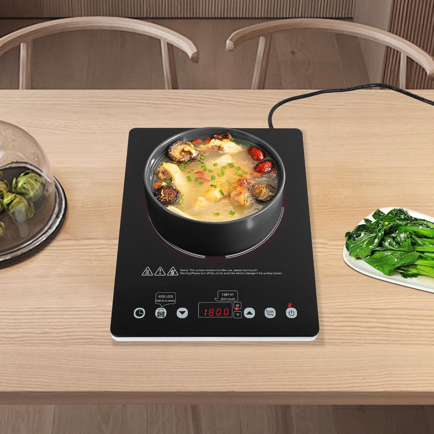 Electric Cooktop, 110-120V 2100W Electric Stove Top with Knob Control, 9 Power Levels, Kids Lock & Timer, Hot Surface Indicator, Overheat Protection, Built-in Radiant Double Induction Cooktop