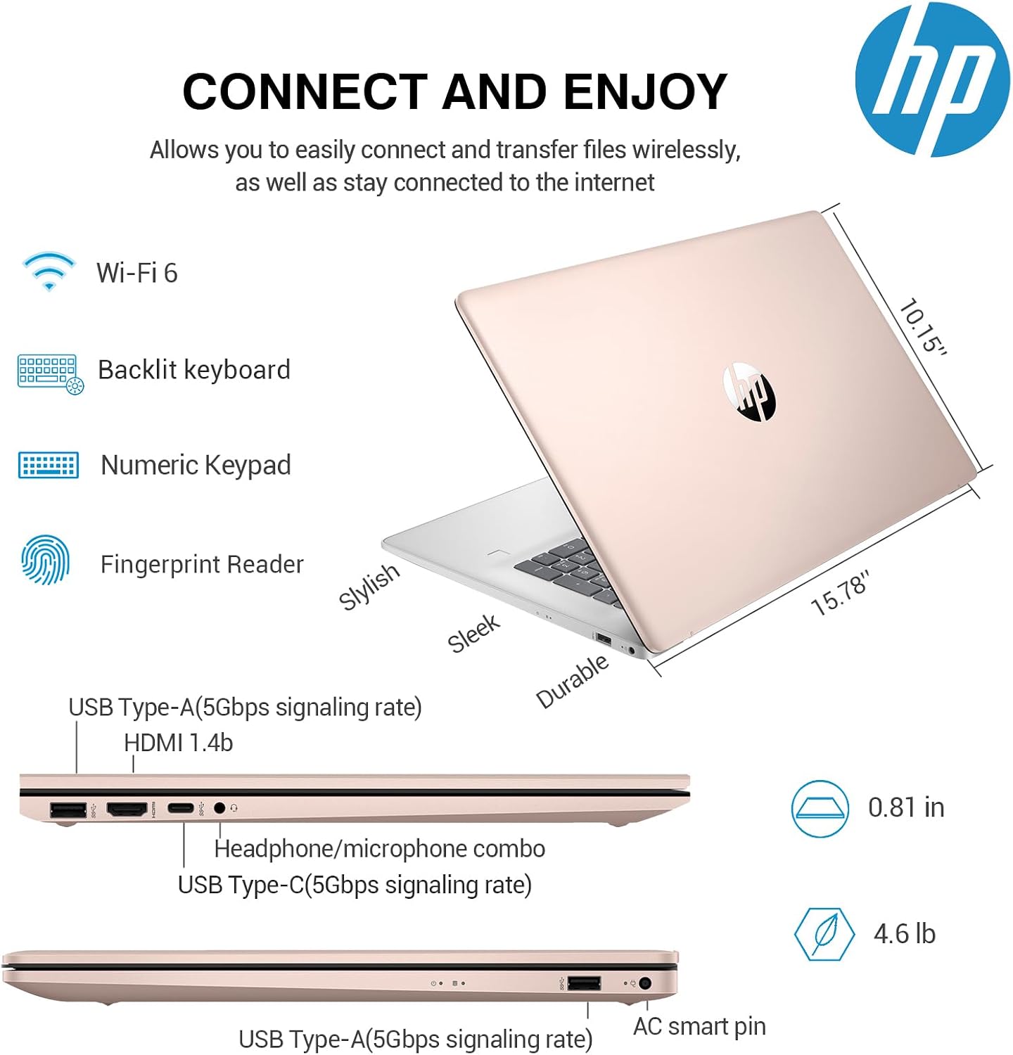 HP 17 Touchscreen Laptop Computer, 17.3 Inch HD+ Touch Screen Business Laptop PC, Intel Core i7, 64GB RAM 1TB SSD, Windows 11 Pro, 10 Key Backlit Keyboard, Fingerprint, Rose Gold