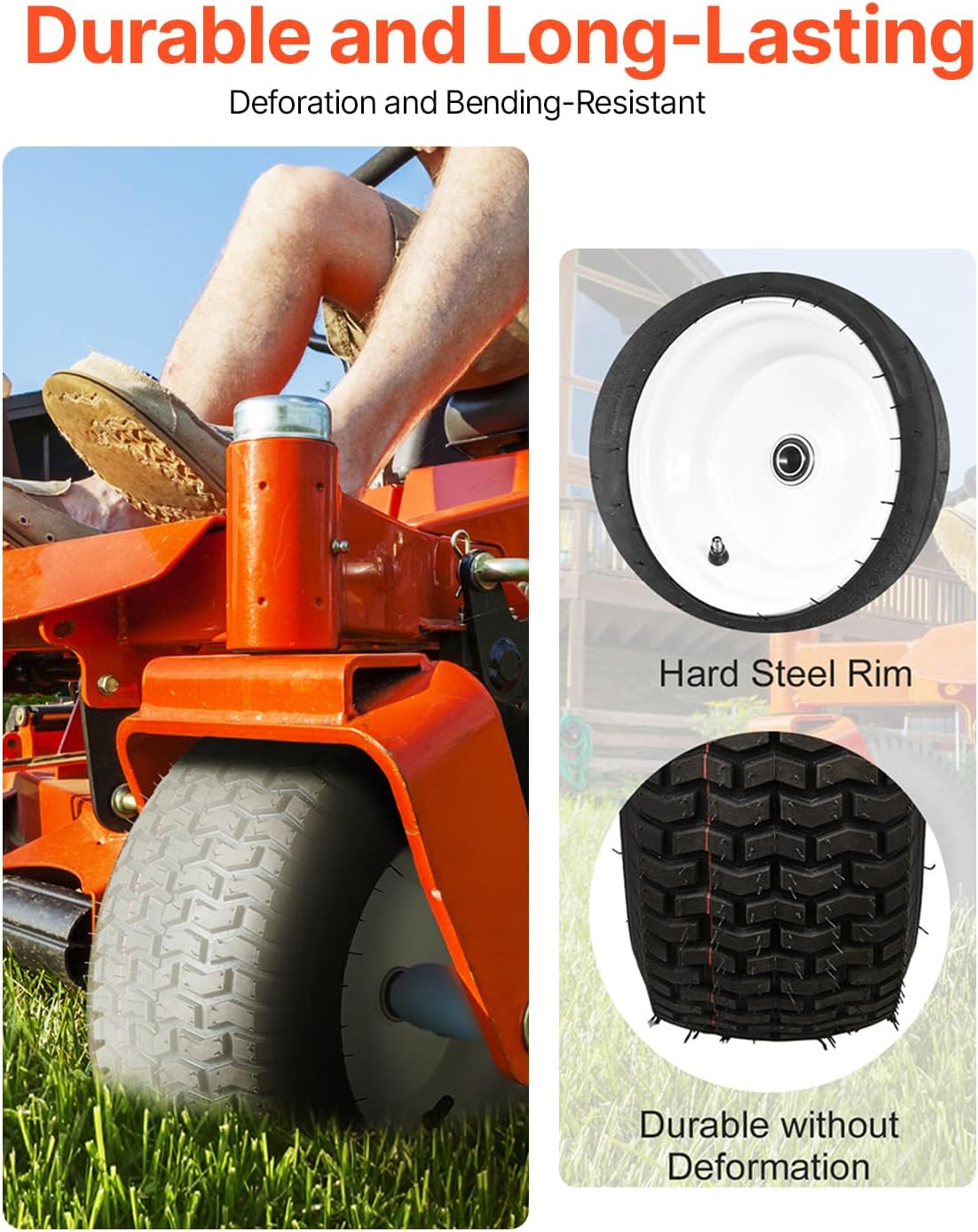 VEVOR Lawn Mower Tires, 16x6.5-8 in Tubeless Tractor Tires with Rim, 2 Pack Tire & Wheel, 3 in Offset Hub, Turf Pneumatic Tires, 3/4 in Bushing Size, 16 PCS Adapters for Riding Mower, Lawn Tractor