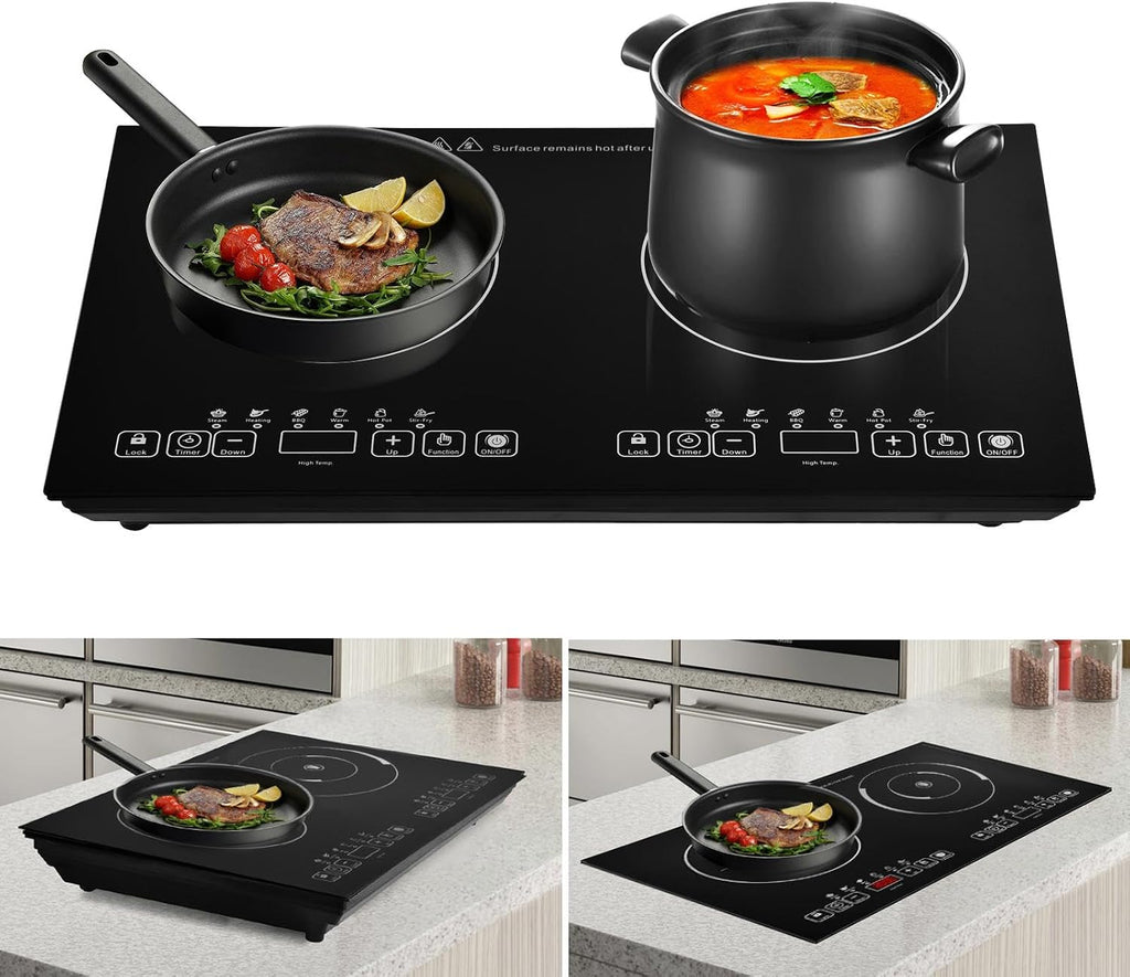 2 Burner Electric Cooktop - Touch Control Induction Cooktop Kitchen Stove,Portable Electric Hob 110V for Tin Foil Casserole Stone Pot Bibimbap