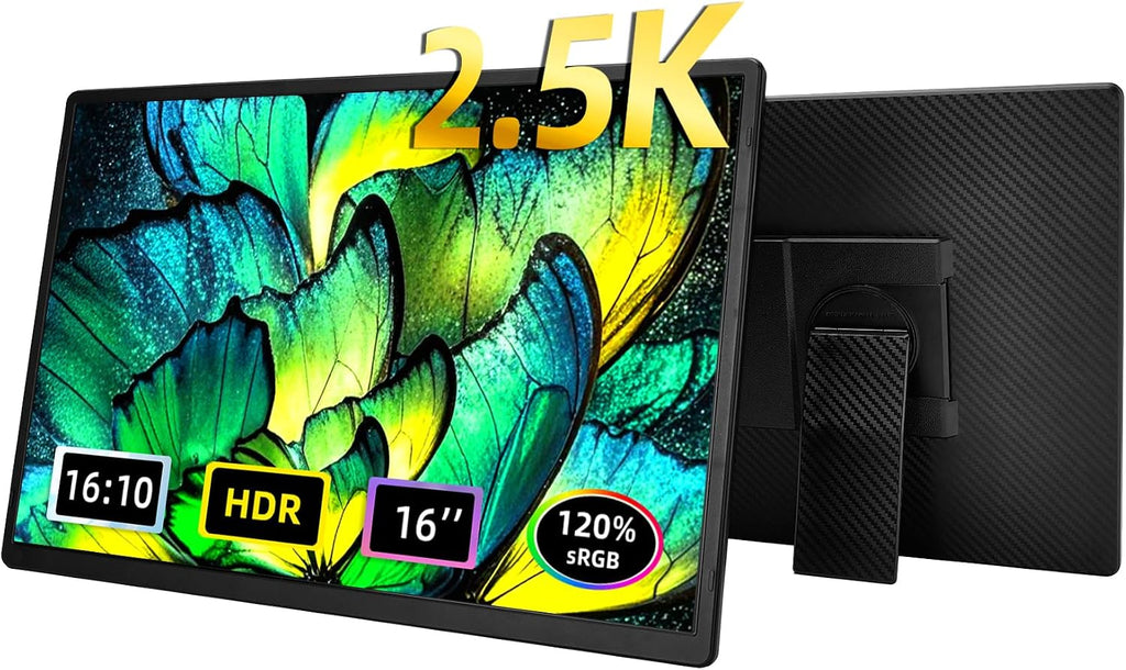 2.5K Portable Monitor for Laptop - 16 inch QHD Laptop Screen Extender 120% sRGB Wide Color HDR HDMI USB C Travel External Display with Kickstand Gaming Monitor for Computer PC Phone Game Console