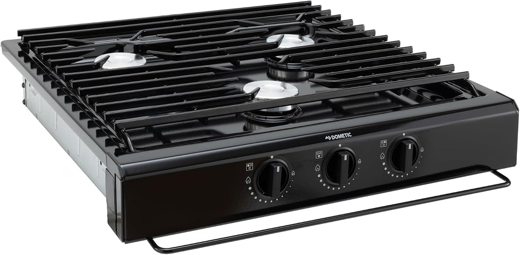 Replacement for Atwood 50300 RV Three Burner Cooktop | RV Cooktop Stove | 9,000 BTU front burner 6,500 BTU rear burners | Gas Burners