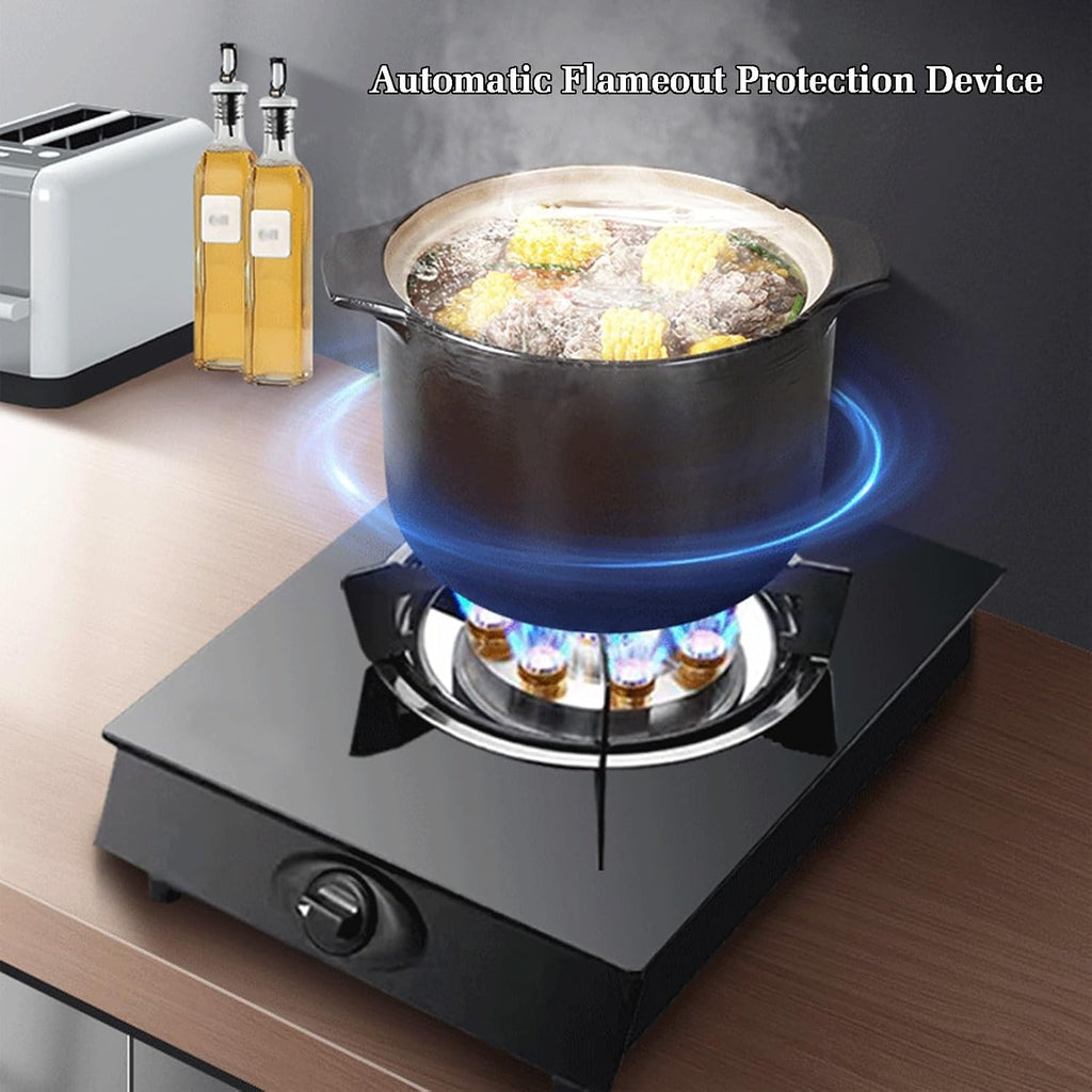 Gas Cooker 1 Burner,5.0KW Gas Stove,Gas/LP Gas Conversion Stove,Tempered Glass Cast Iron Pot Rack,with Flameout Protection,for Home Kitchen(LPG)