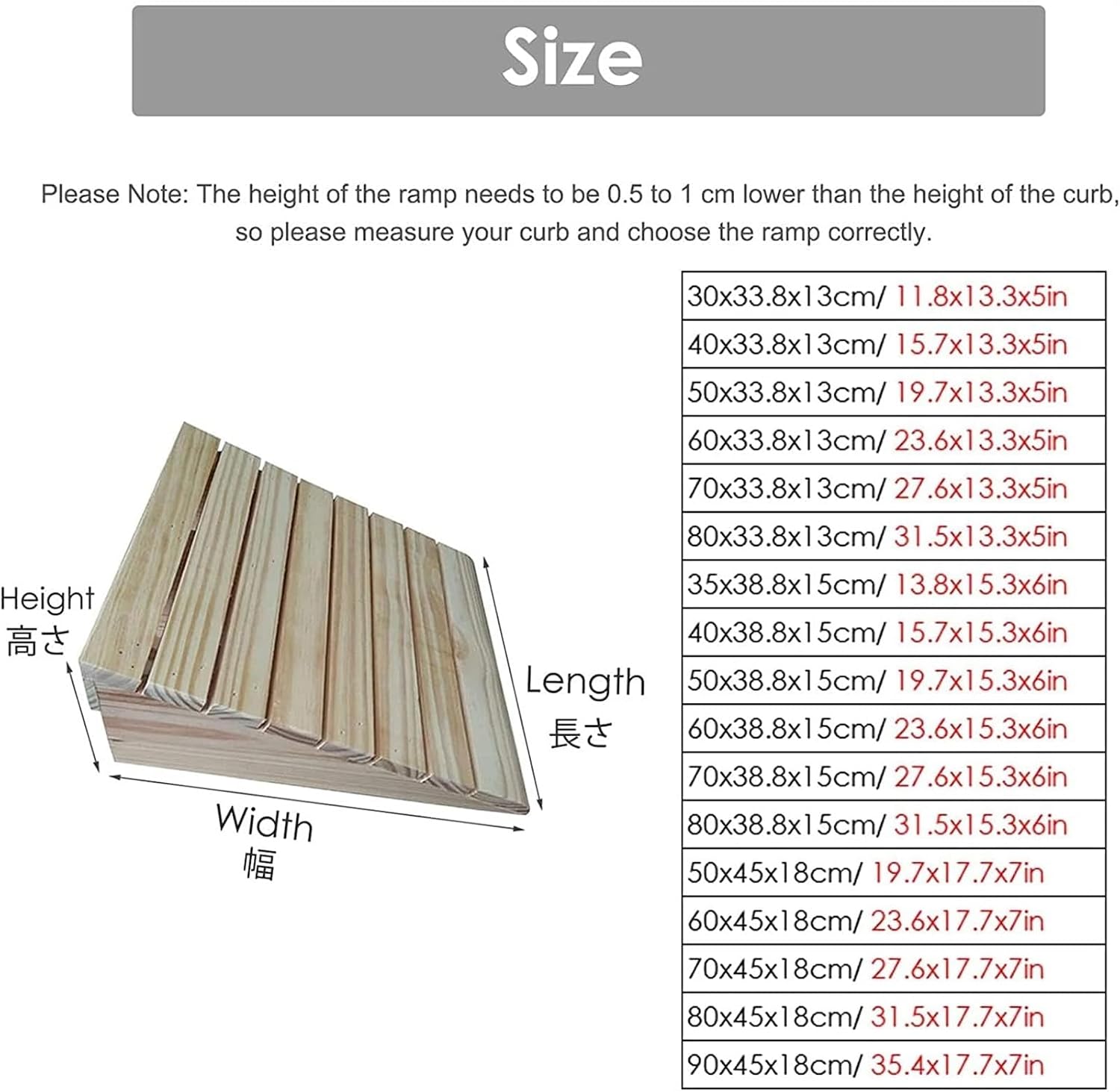 Ramps Threshold Ramp, Wooden Driveway Curb Ramps for Low Cars, 3/4/6 Inch Rise Non-Slip Stairs Ramps for Wheelchairs/Home/Doorways, Outdoor Door Threshold Ramp