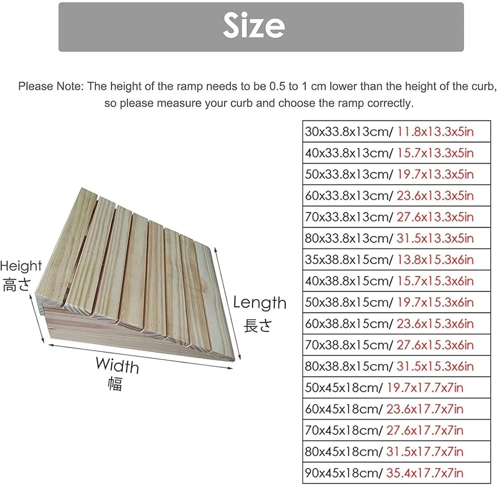 Ramps Threshold Ramp, Wooden Driveway Curb Ramps for Low Cars, 3/4/6 Inch Rise Non-Slip Stairs Ramps for Wheelchairs/Home/Doorways, Outdoor Door Threshold Ramp