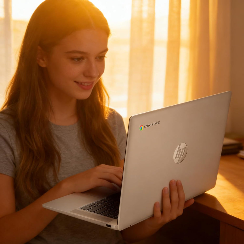 HP Business & Education Chromebook – Cloud-First Workflows, Intel Processor N200, 4GB RAM, 640GB (128GB UFS+512 GB SD Card) Storage, 14' HD, ChromeOS, Docking Station & Earphones (Sliver)