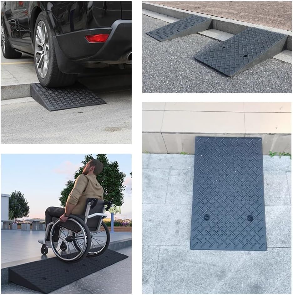 Threshold Ramp Sidewalk Curb Ramps Rubber Kerb Ramp Stairs Slope Ramp Doggy Door Ramp for Car Motorcycle Wheelchairs Scooter Bike Truck Forklifts(19.7x31.5x5.5in)