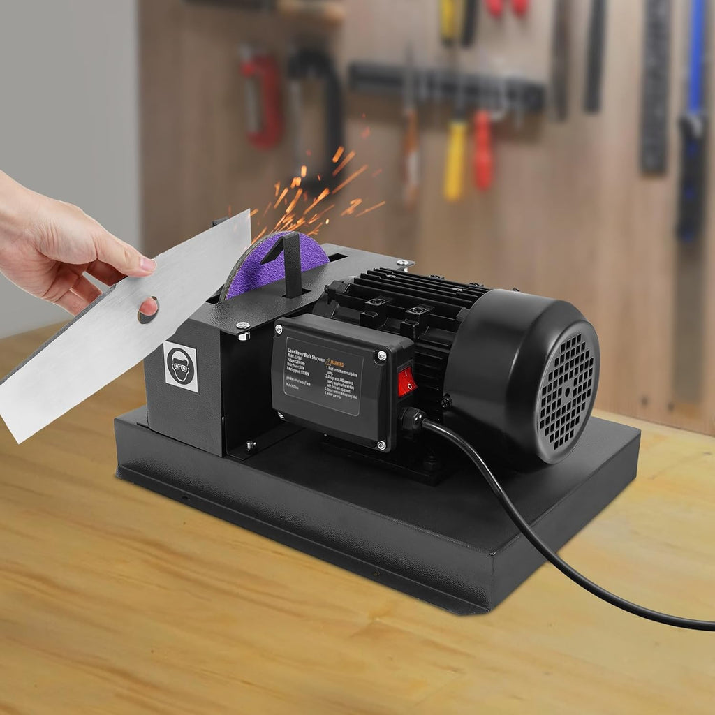 Lawn Mower Blade Sharpener 2/3HP 500W, Bench Mower Sharpening Machine Lawnmower Blade Grinder with 9-inch Grinding Wheel, Heavy-Duty Sharpening Machine for High/Low Lift, Gator & Flat Blades
