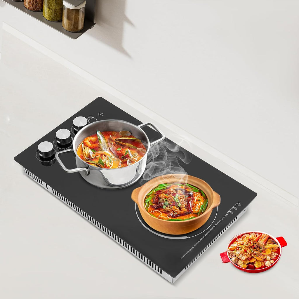 Electric Cooktop,Electric Stovetop,2 Burners Electric Cooktop,20.08 * 11.81in Electric Smoothtop Style Cooktop with 2 Elements,Induction Cooktop Stovetop with Booster and Timer (2 Burners)