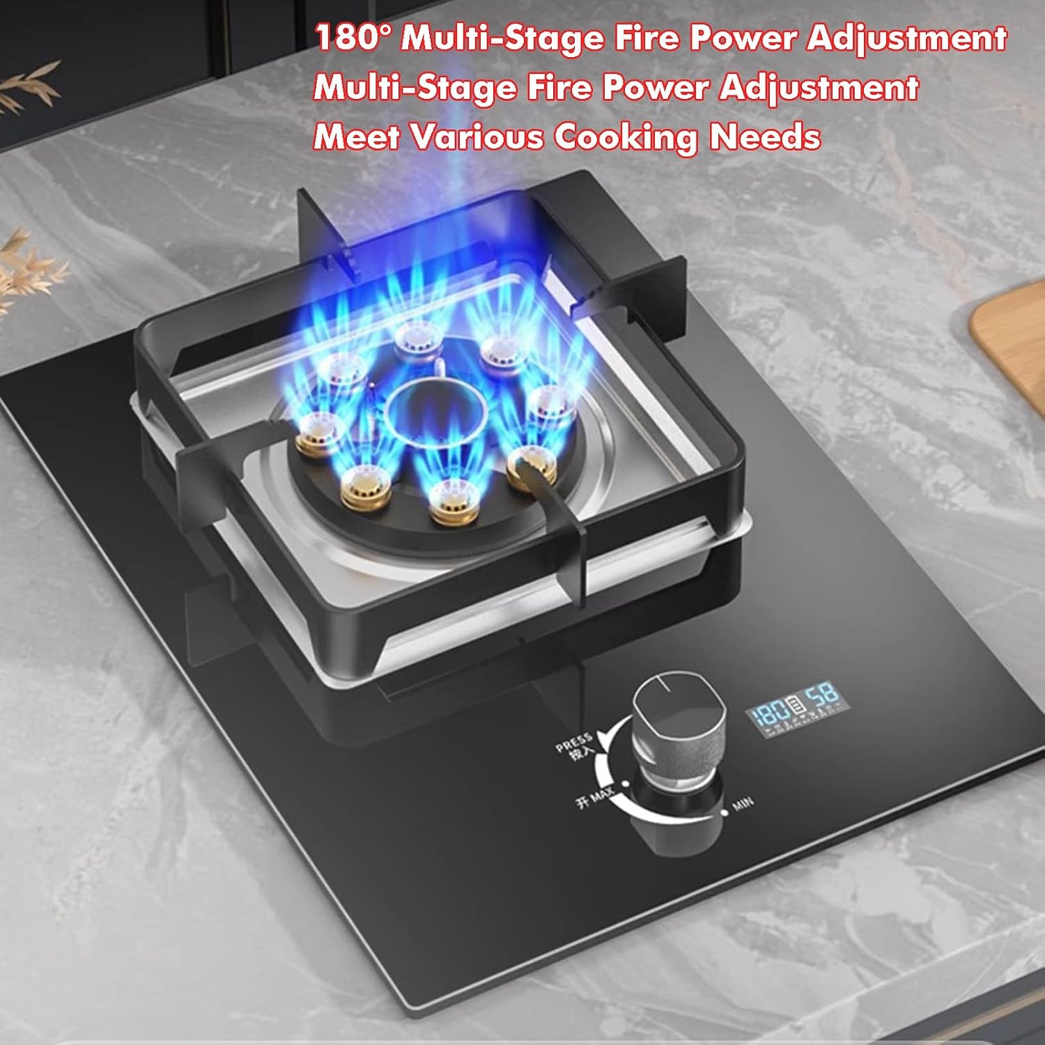 Gas Cooktop 1 Burner,5.2KW 9-Cavity Fire Ring with Timer,Thermocouple Protection,Easy to Clean,NG/LPG Conversion Kit for Home Kitchen(NG)