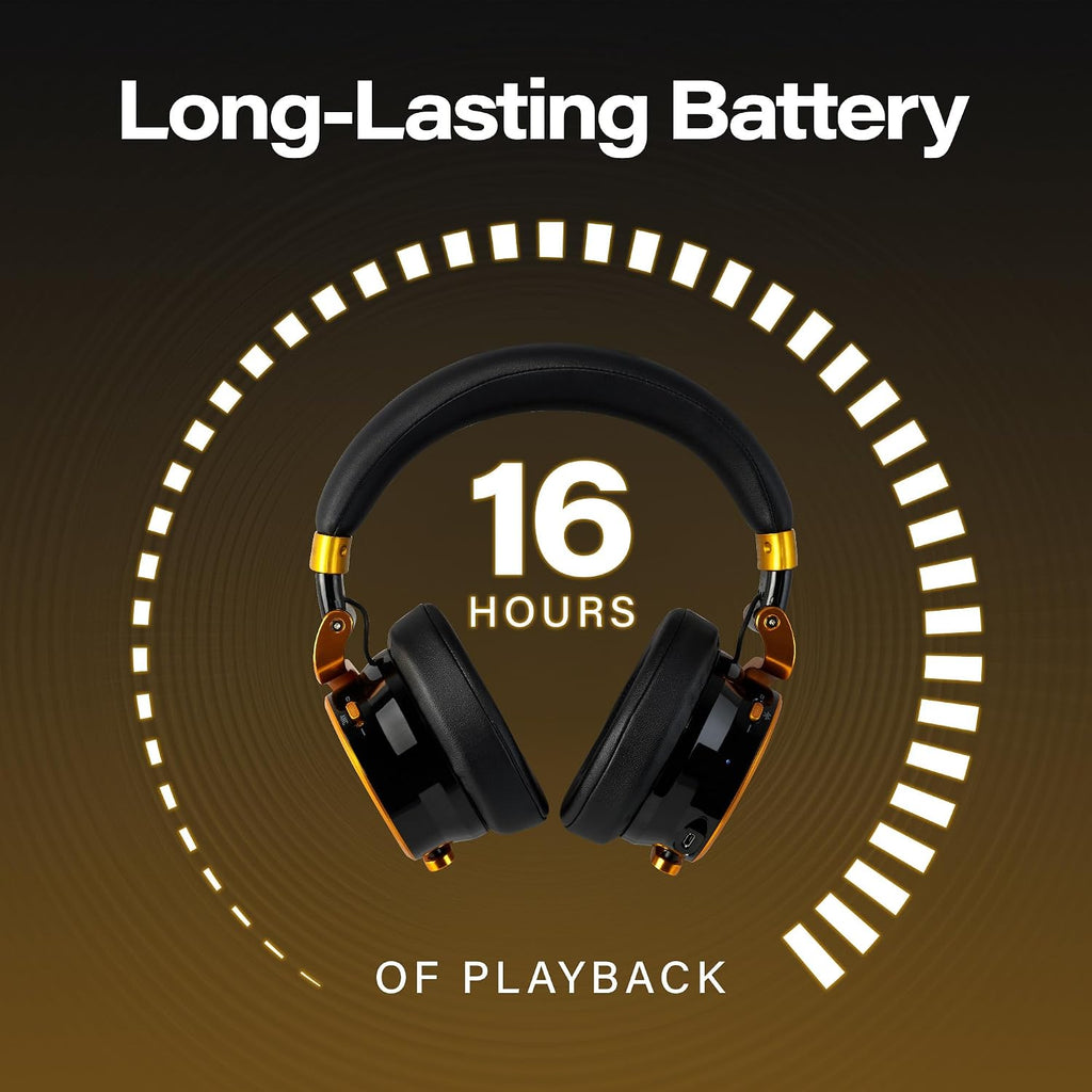 Meters OV-1-B-C Over-Ear Wireless Headphones with Active Noise Cancellation - Studio-Quality Sound with 16-Hour Playback & VU Display - Bluetooth 5.0, App-Controlled, 40mm Drivers (Jamaica)